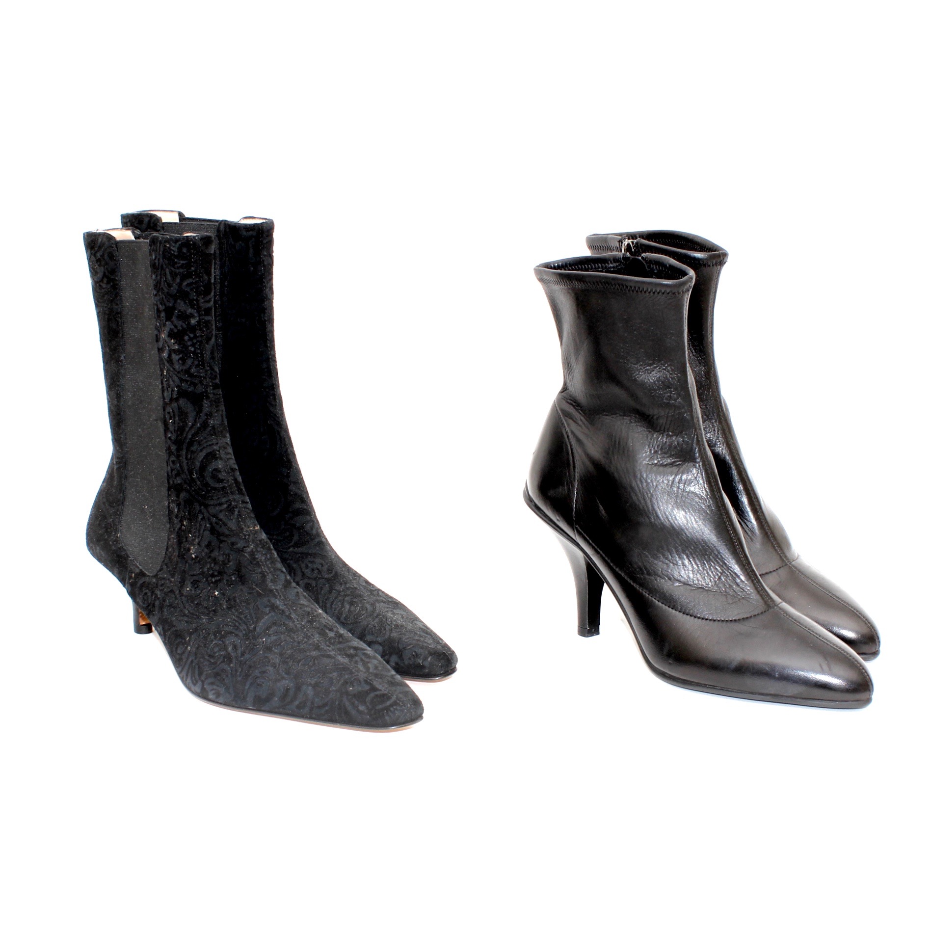 Prada and Isaac Mizrahi Black Leather and Suede Booties