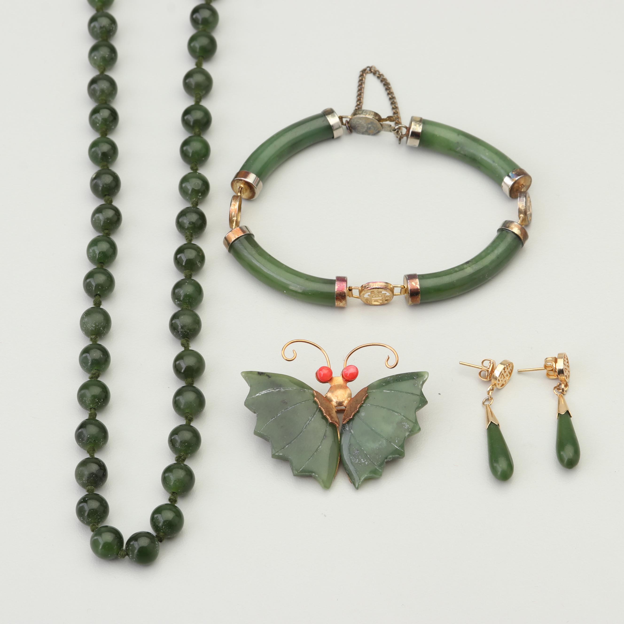 Jade Dynasty Collection Gold Tone Nephrite Jade Jewelry