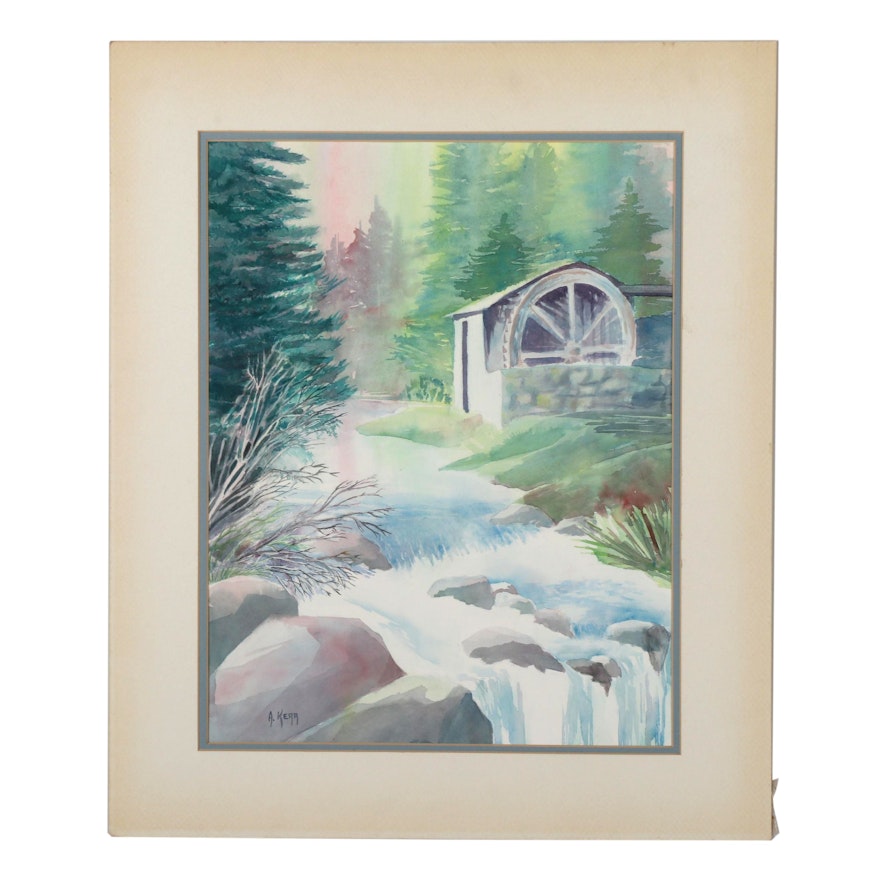 A. Kerr River Landscape Watercolor Painting
