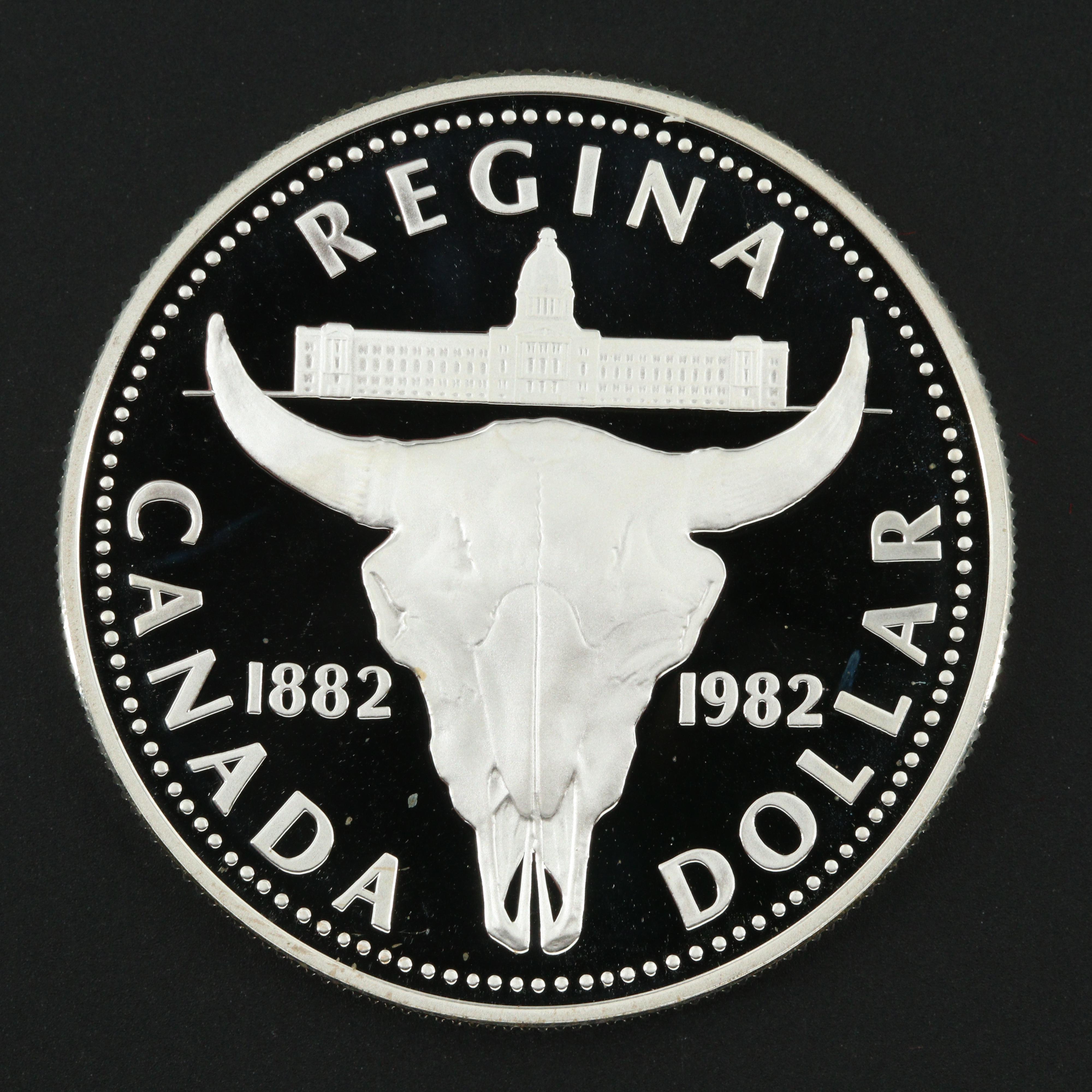 1982 Canadian Regina Centennial Commemorative Silver Dollar