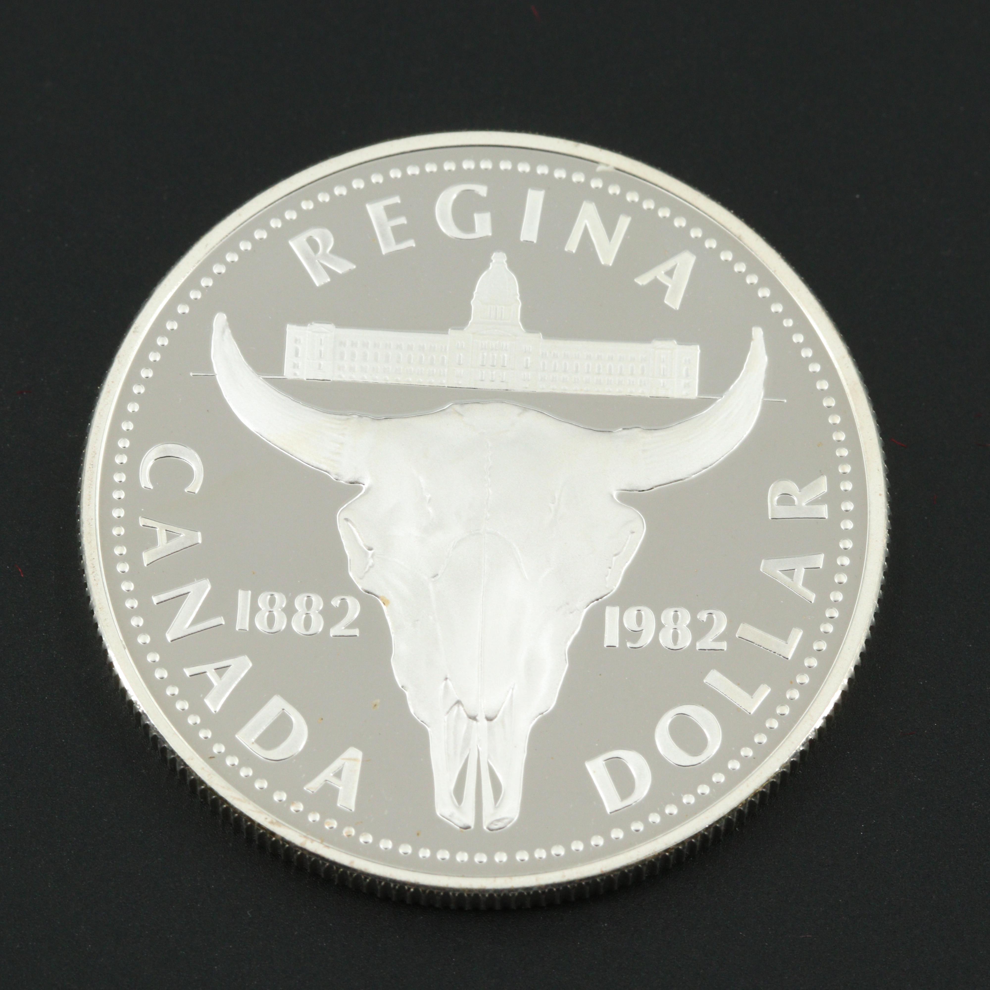 1982 Canadian Regina Centennial Commemorative Silver Dollar