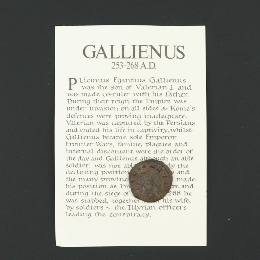 Ancient Roman Imperial AE3 Reduced Follis Coin of Gallienus, ca. 253 A.D.