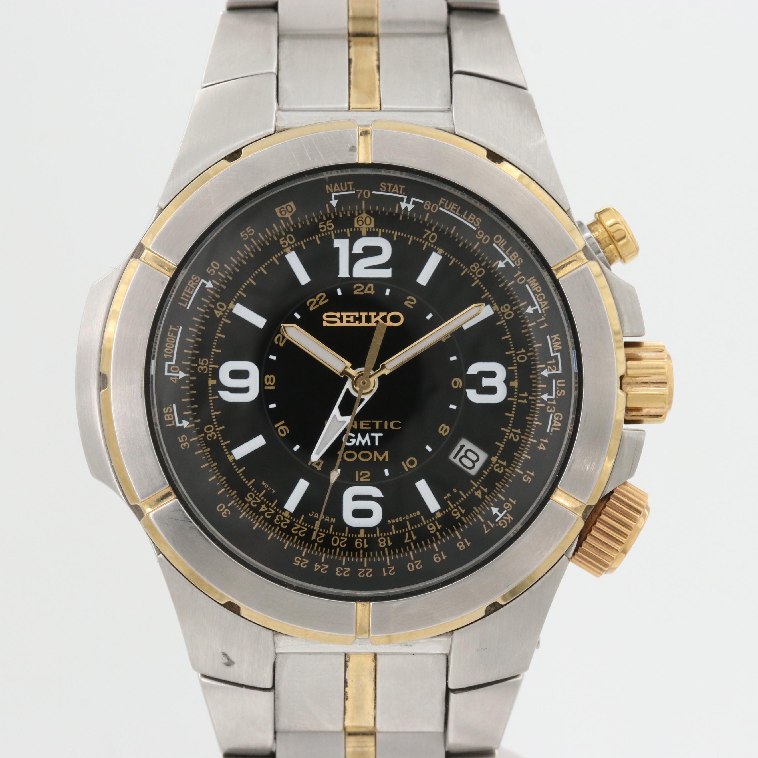 Seiko Kinetic GMT Stainless Steel 100M With Date Watch