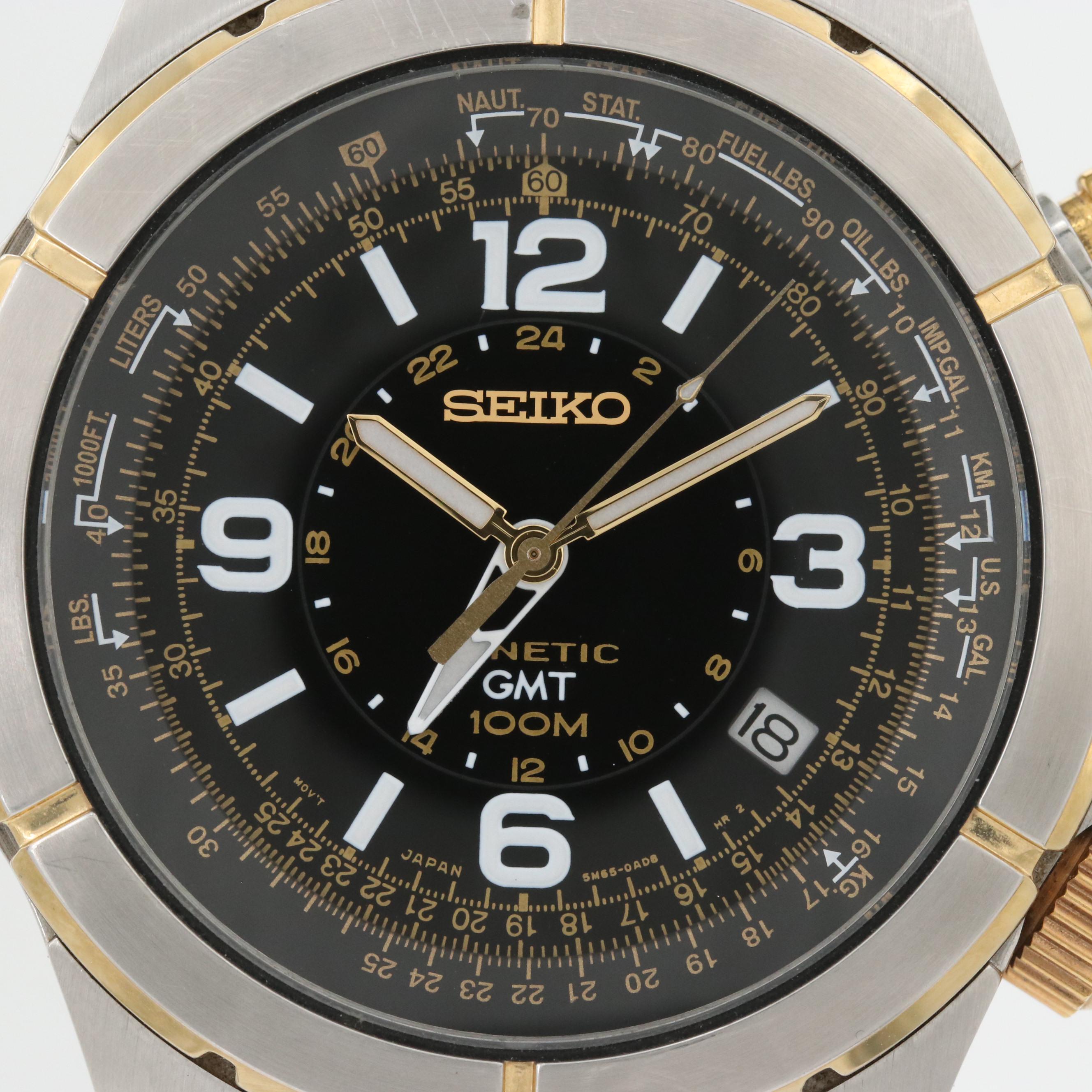Seiko Kinetic GMT Stainless Steel 100M With Date Watch