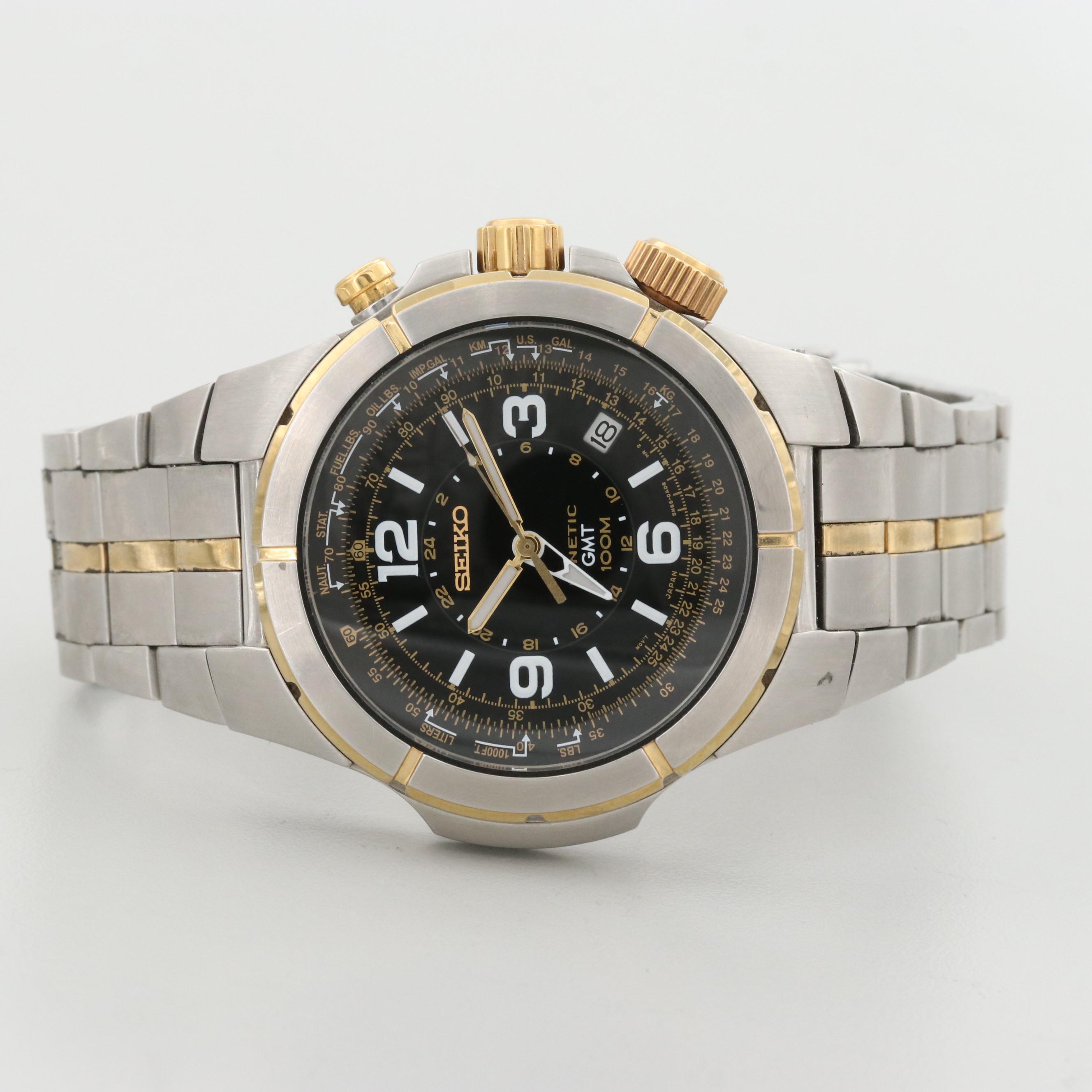 Seiko Kinetic GMT Stainless Steel 100M With Date Watch