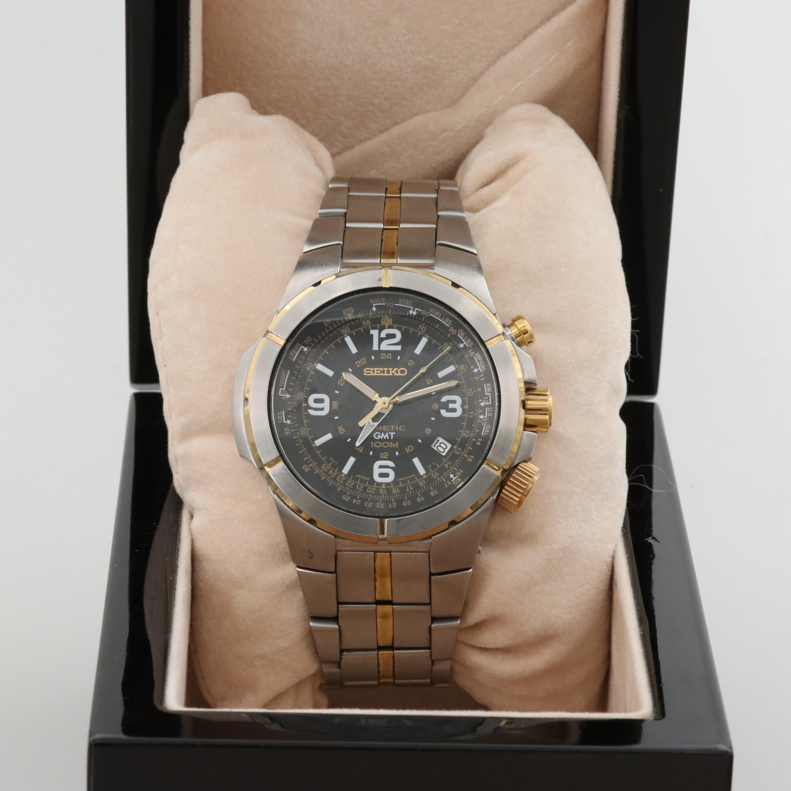 Seiko Kinetic GMT Stainless Steel 100M With Date Watch