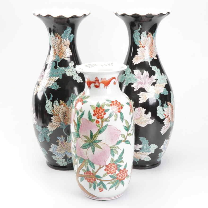 Maitland-Smith and Chinese Floral Porcelain Floor Vases