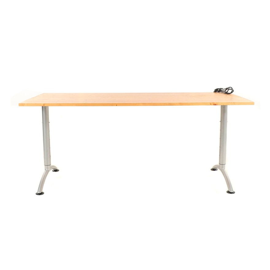 Contemporary Pine and Steel Adjustable Height Standing Desk