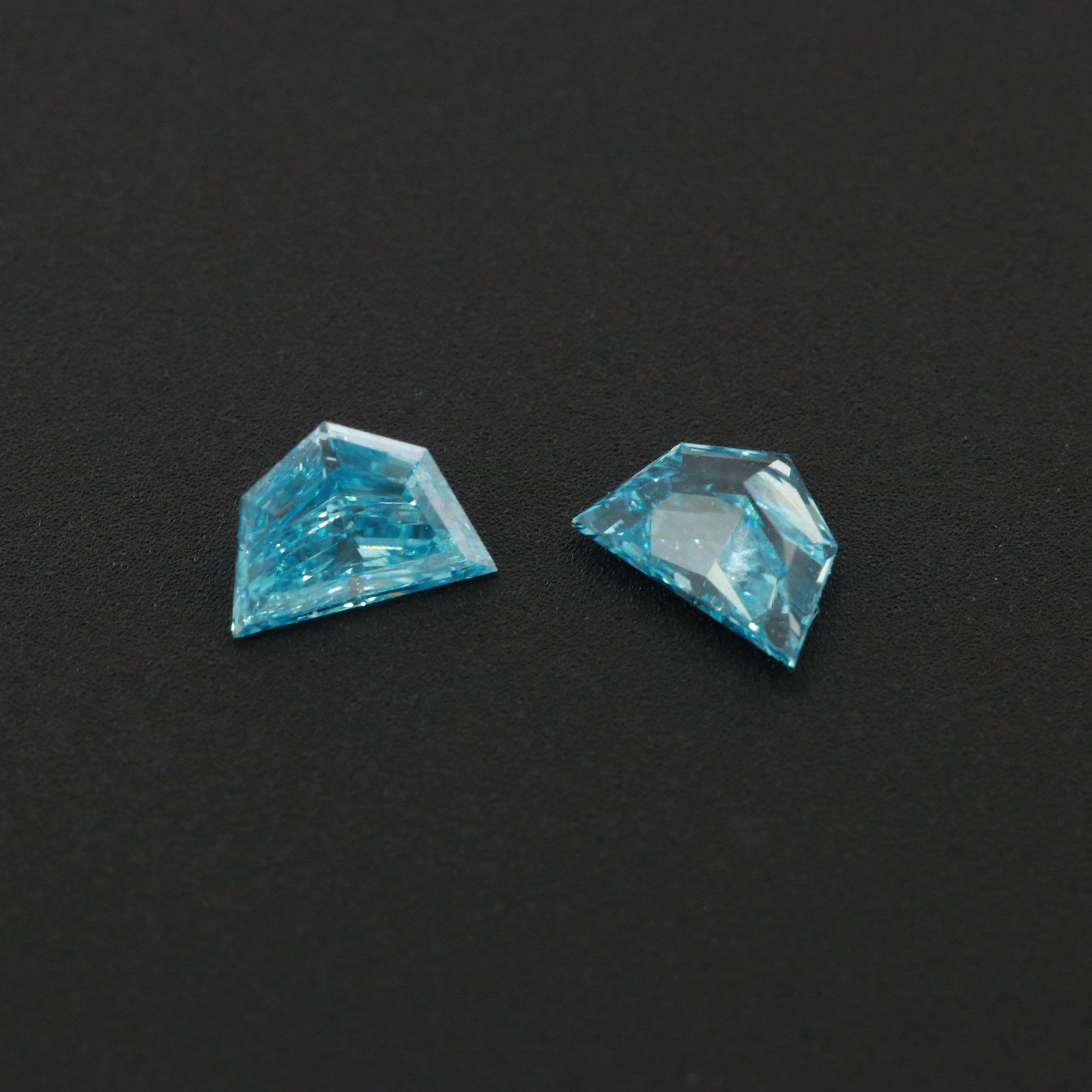 Matched Pair Loose 0.31 CTW Blue Half Moon Cut Diamonds