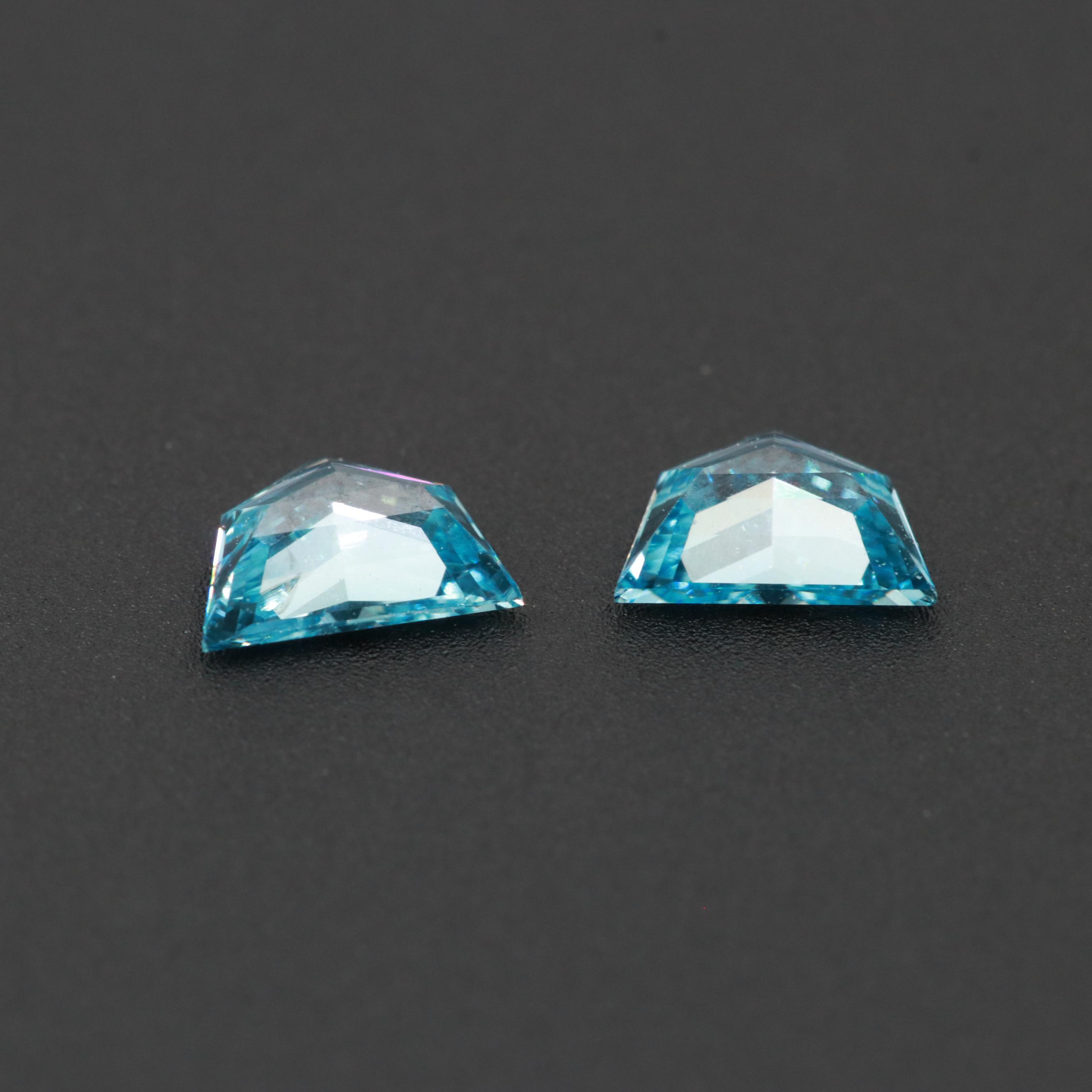 Matched Pair Loose 0.31 CTW Blue Half Moon Cut Diamonds