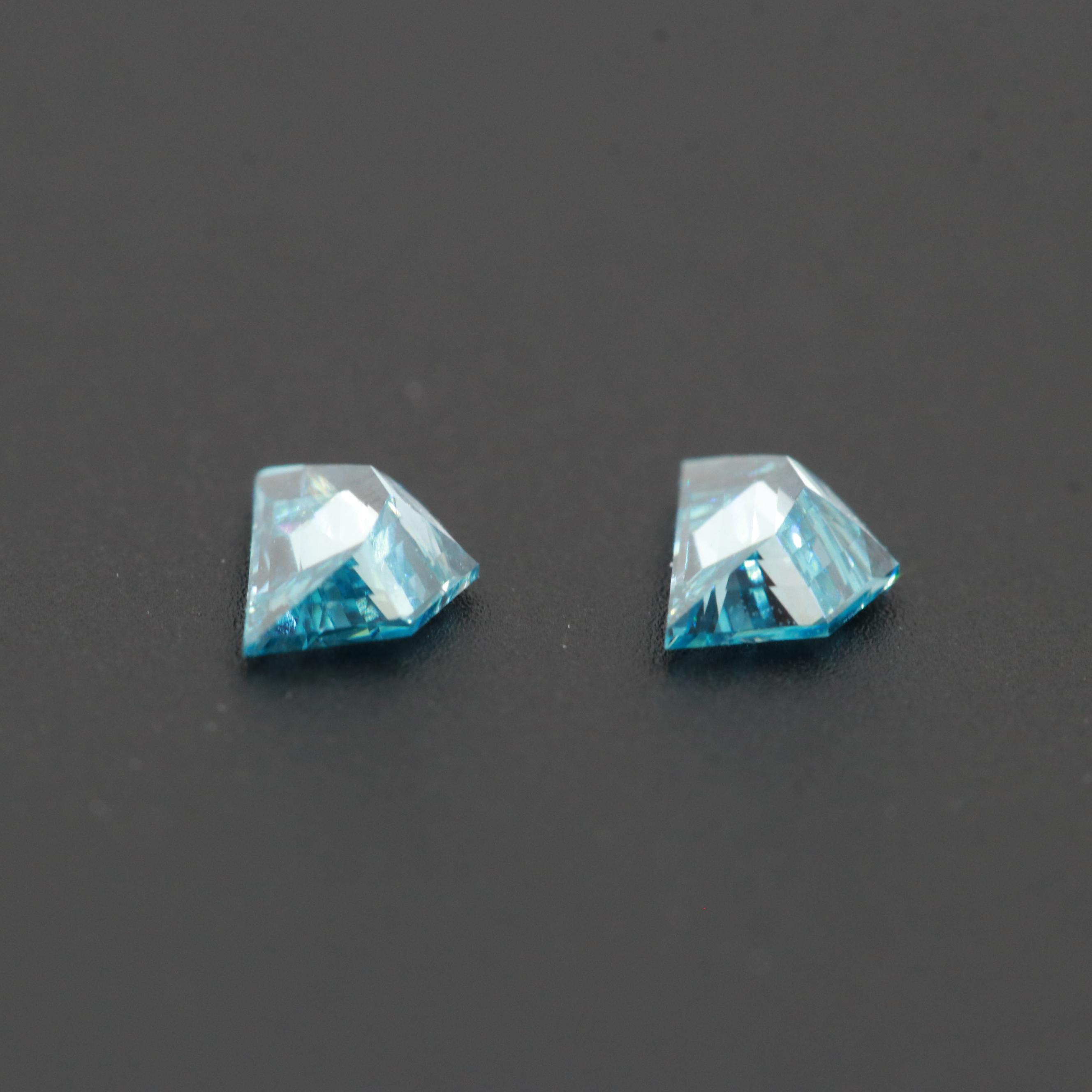 Matched Pair Loose 0.31 CTW Blue Half Moon Cut Diamonds
