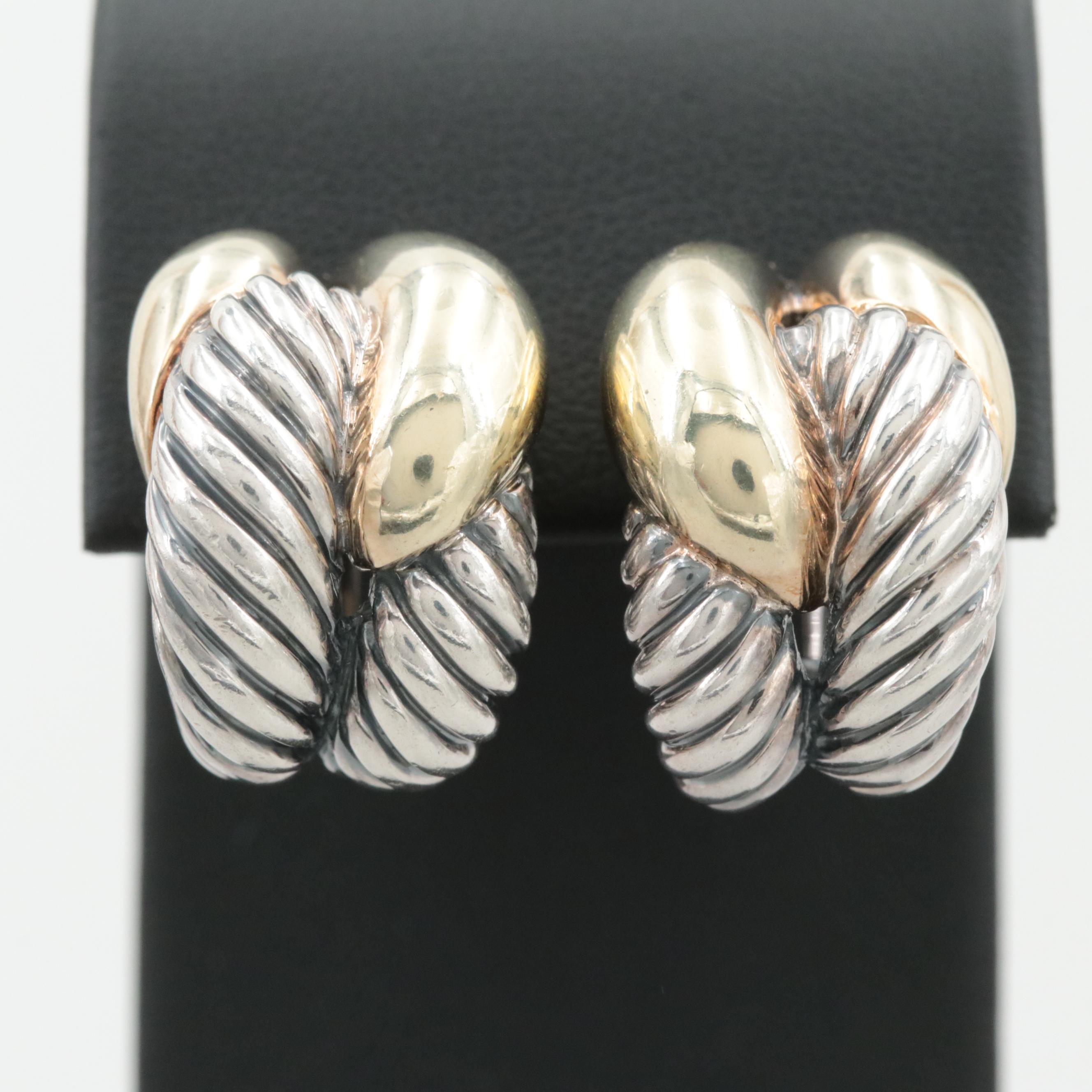 David Yurman Sterling Silver and 14K Yellow Gold Cable Infinity Earrings