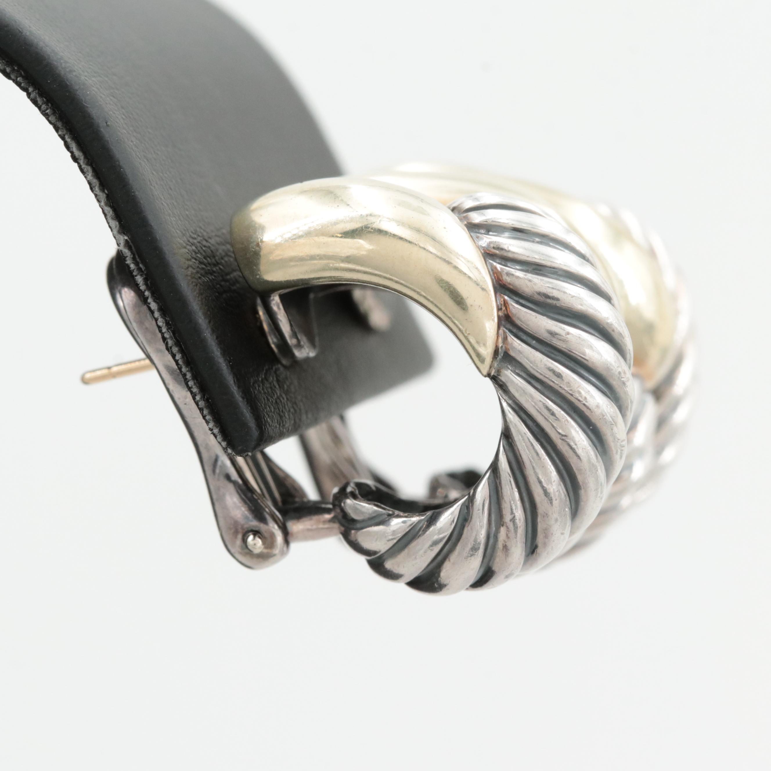 David Yurman Sterling Silver and 14K Yellow Gold Cable Infinity Earrings