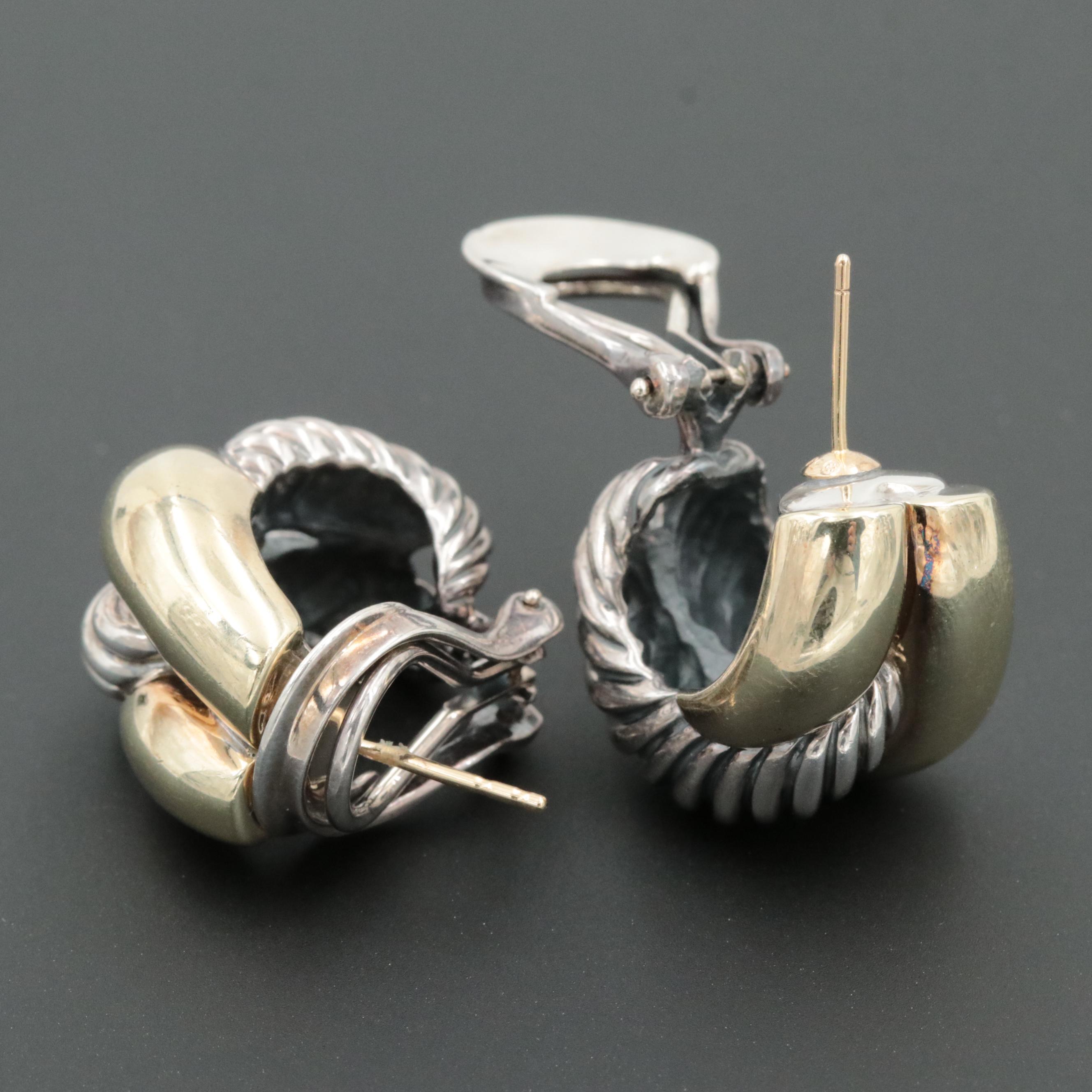 David Yurman Sterling Silver and 14K Yellow Gold Cable Infinity Earrings