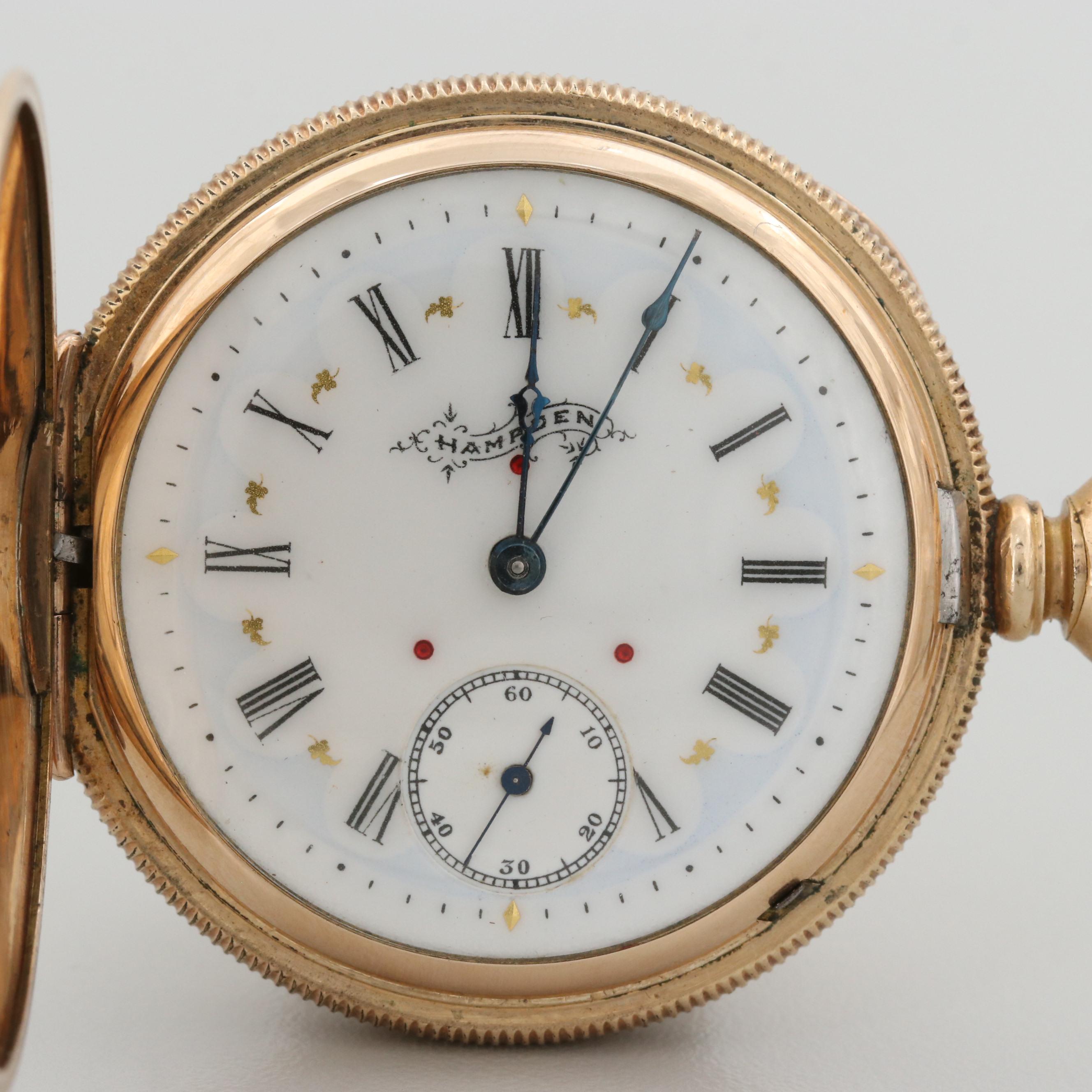 Antique Hampden 14K Gold Filled Hunter Case Pocket Watch, 1897