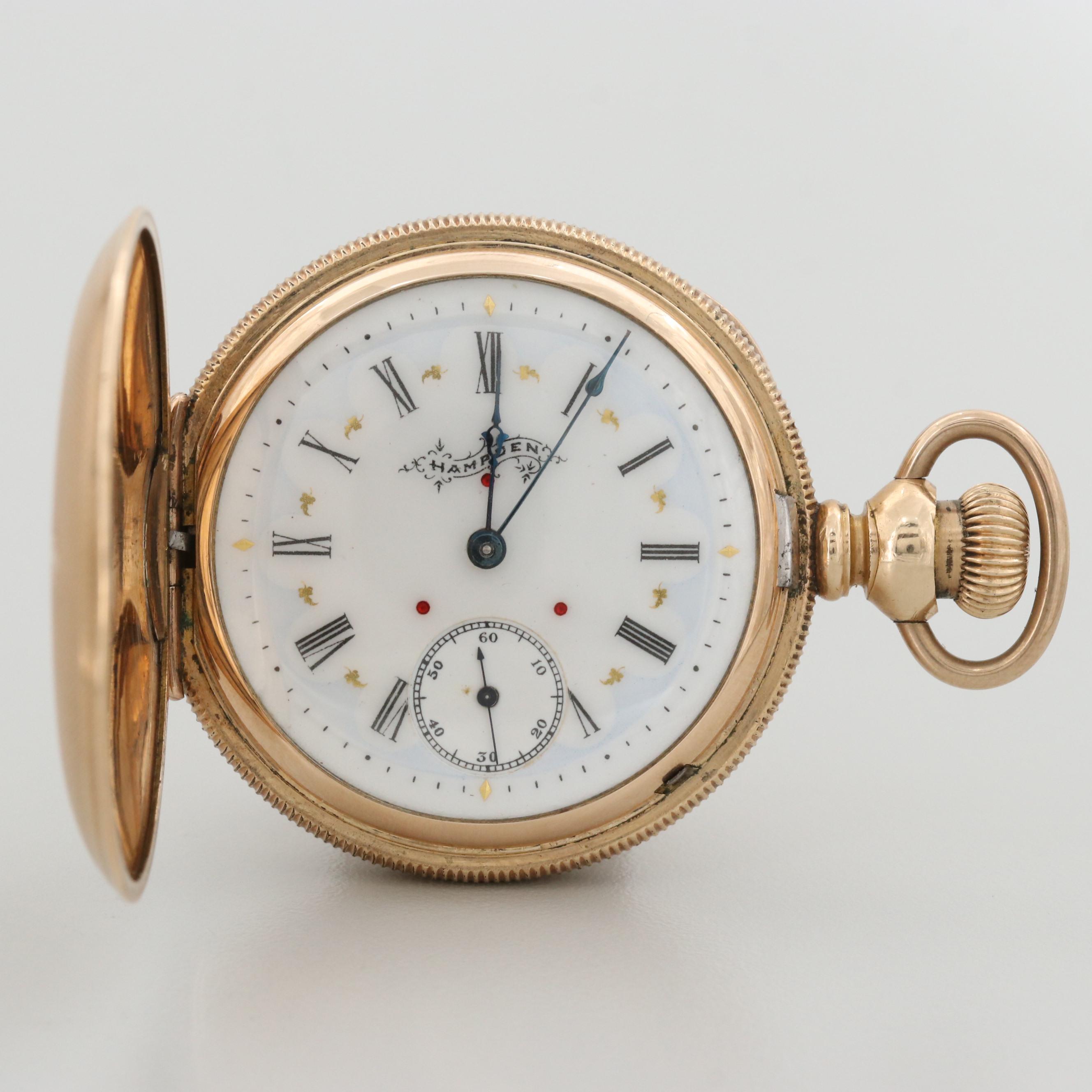 Antique Hampden 14K Gold Filled Hunter Case Pocket Watch, 1897