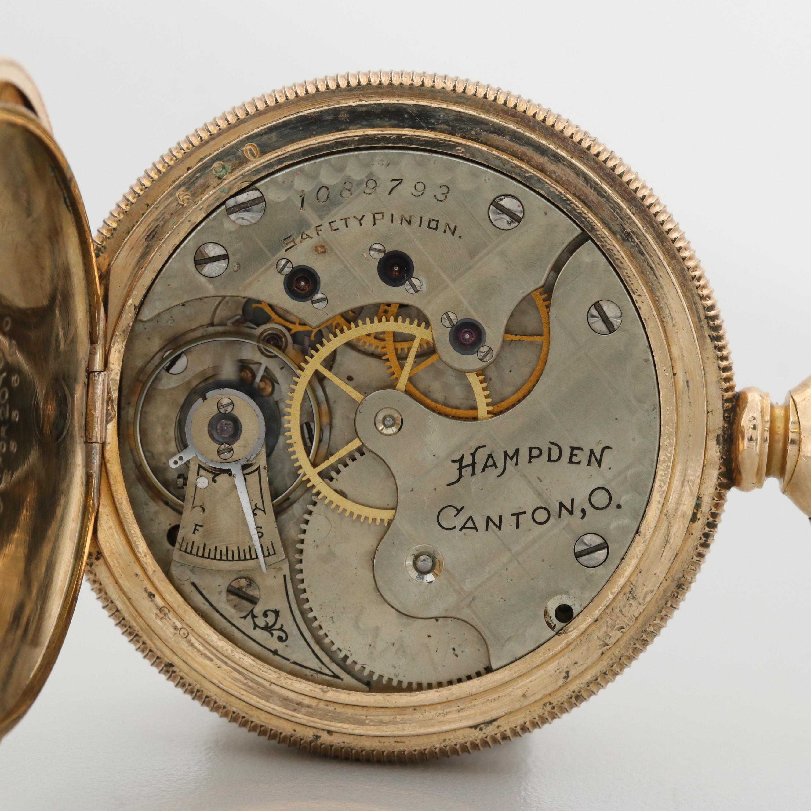 Antique Hampden 14K Gold Filled Hunter Case Pocket Watch, 1897