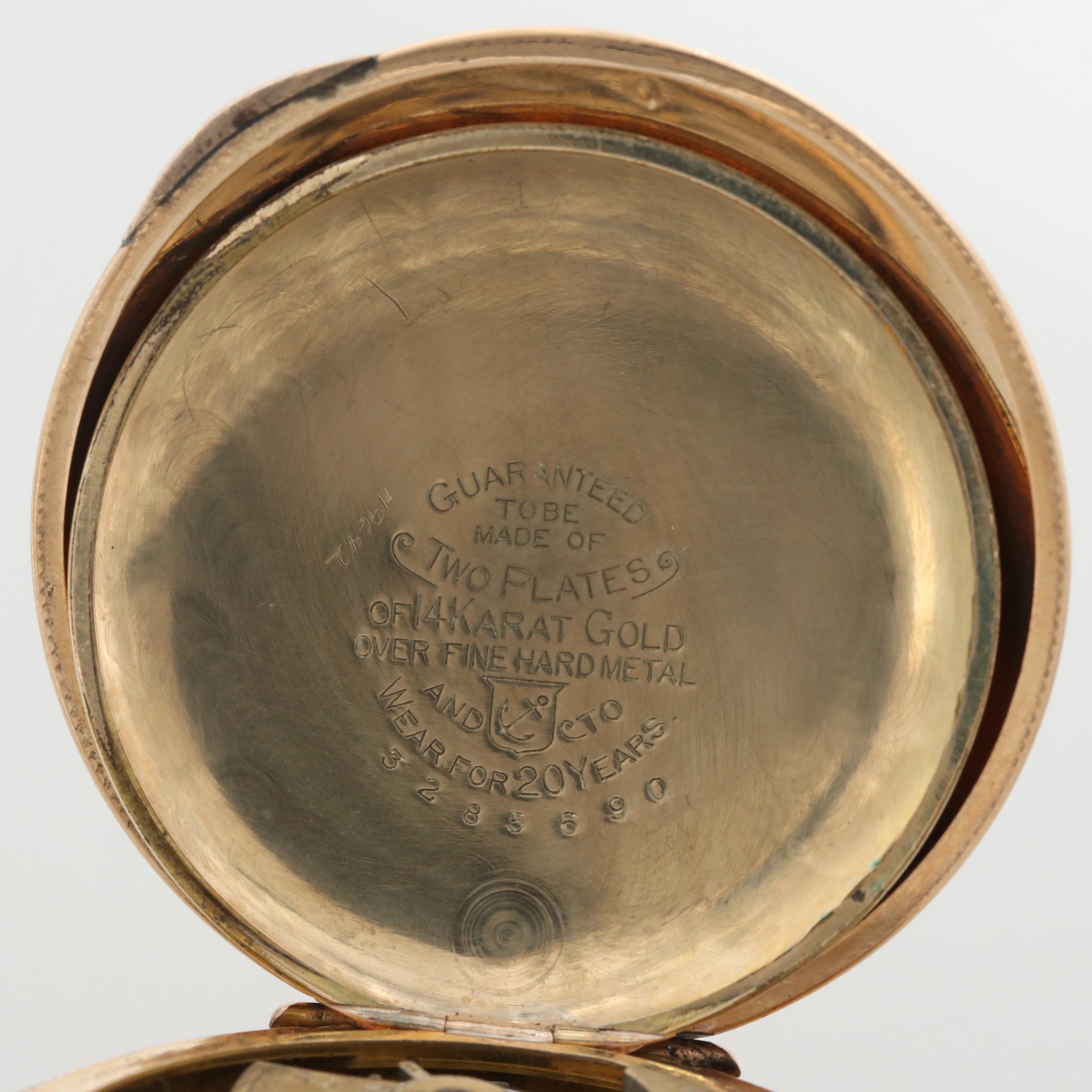 Antique Hampden 14K Gold Filled Hunter Case Pocket Watch, 1897