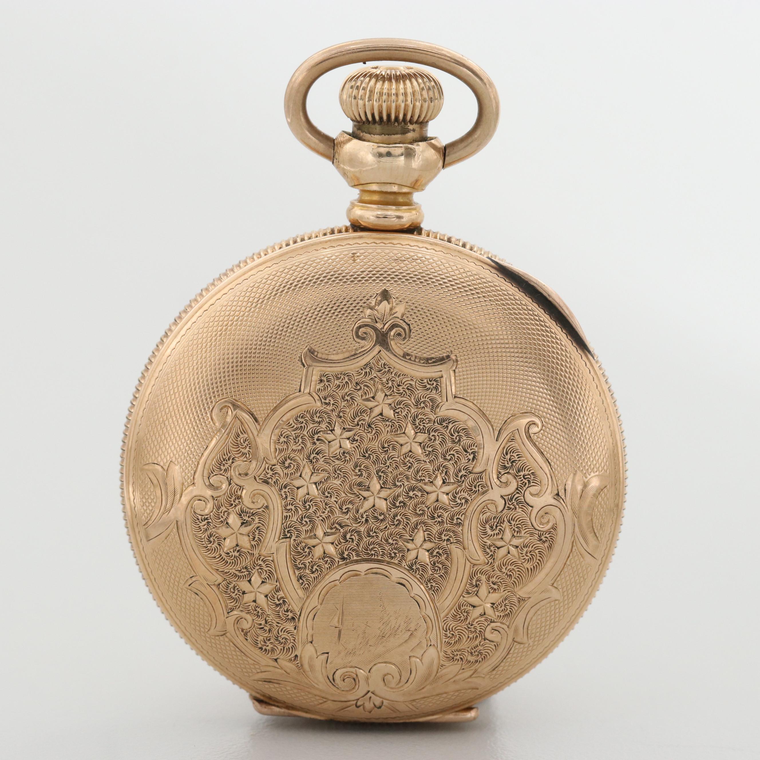 Antique Hampden 14K Gold Filled Hunter Case Pocket Watch, 1897