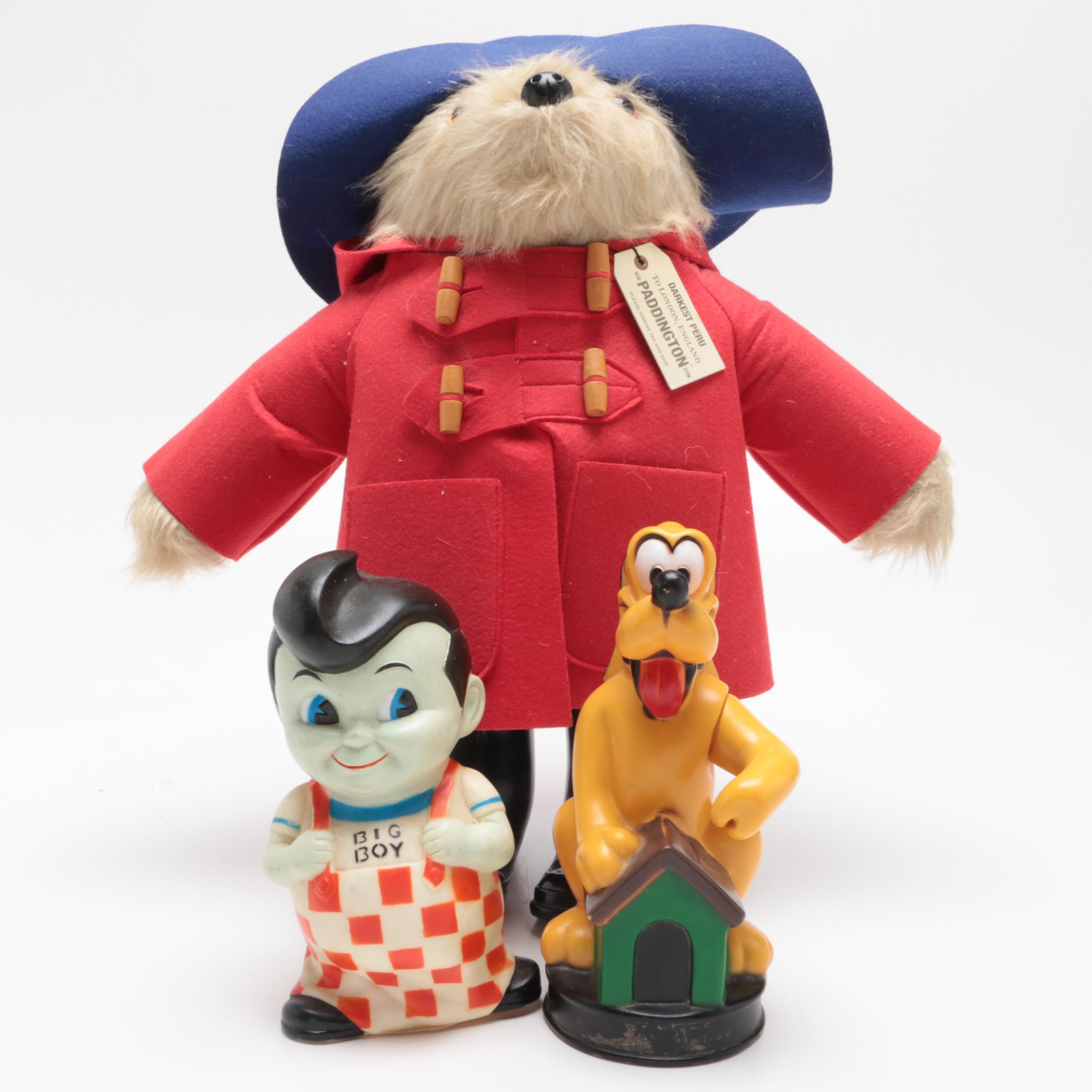 Eden "Paddington Bear" Plush Toy with "Pluto" and Frisch's "Big Boy" Piggy Banks