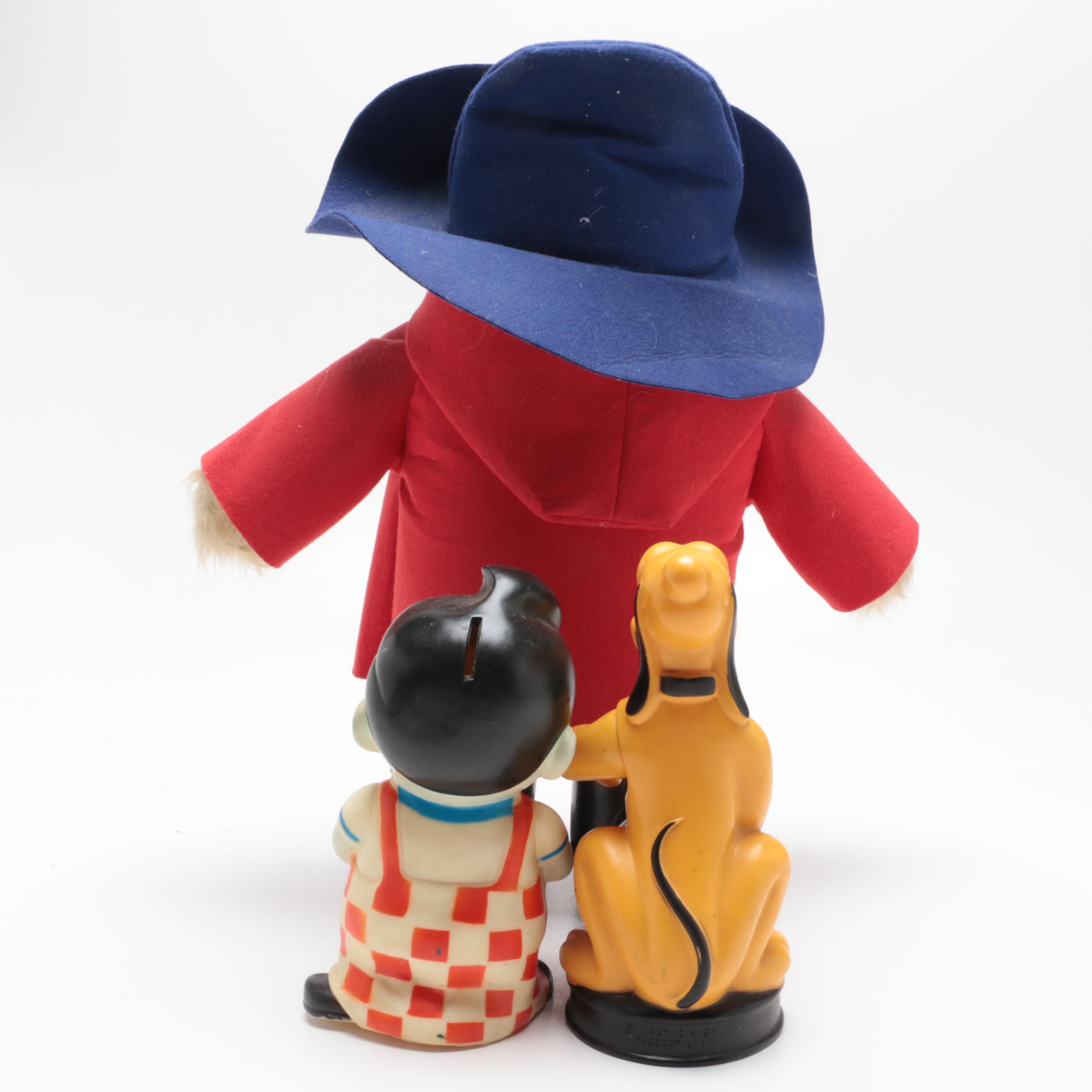 Eden "Paddington Bear" Plush Toy with "Pluto" and Frisch's "Big Boy" Piggy Banks