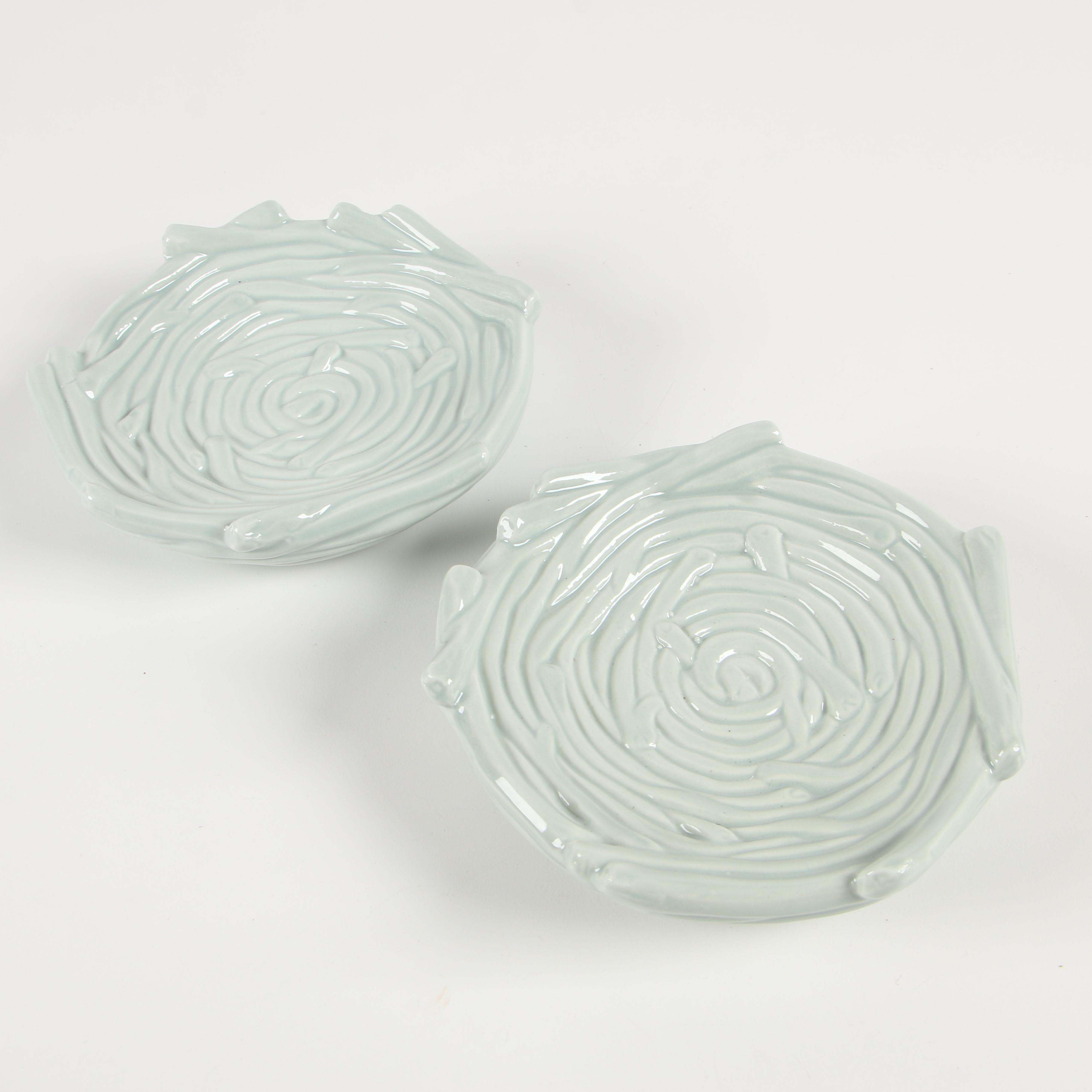 Ceramic Chicken Footed Bowl with Nest Dishes and Hobnail Glass Vase