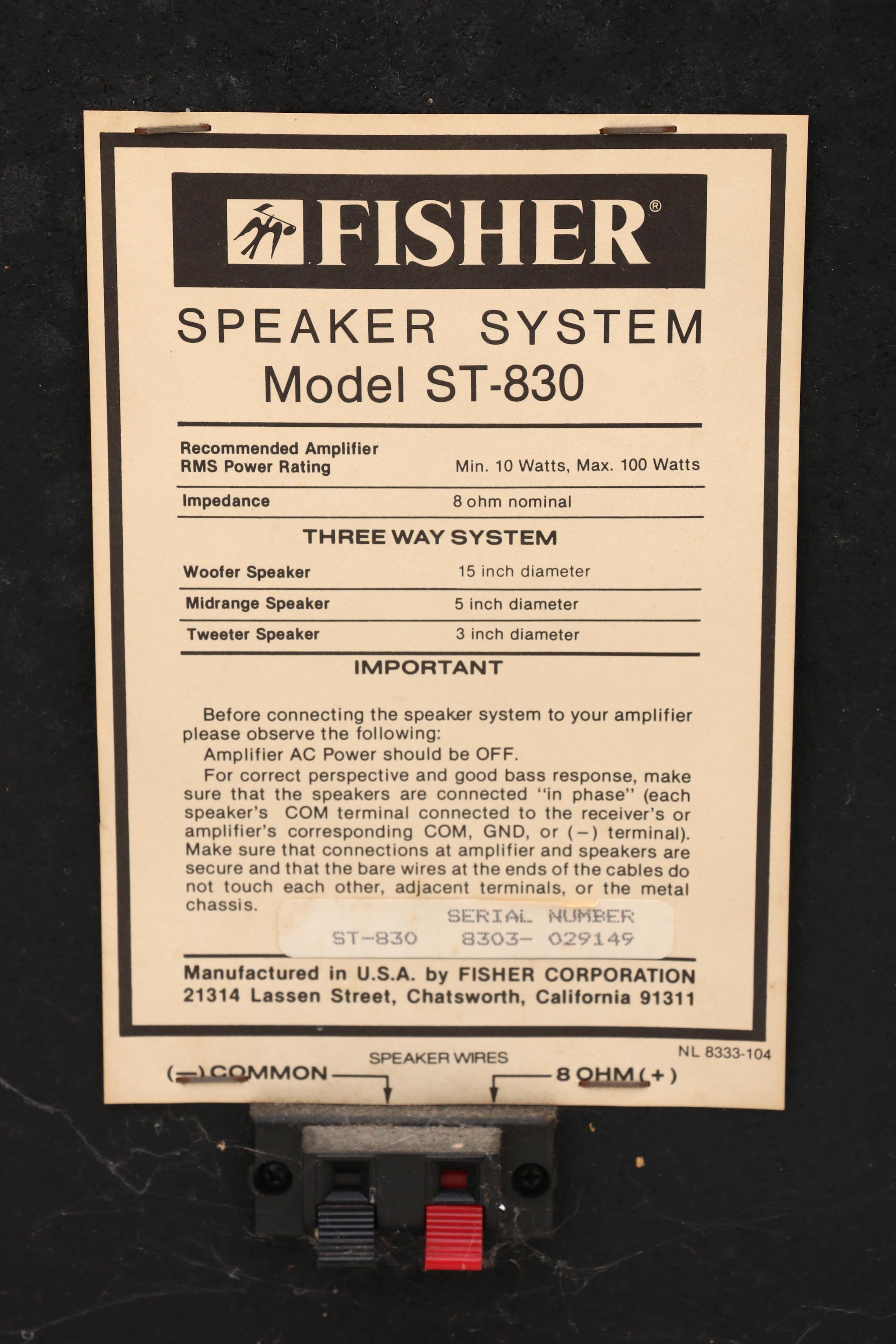 Fisher ST-830 Speakers