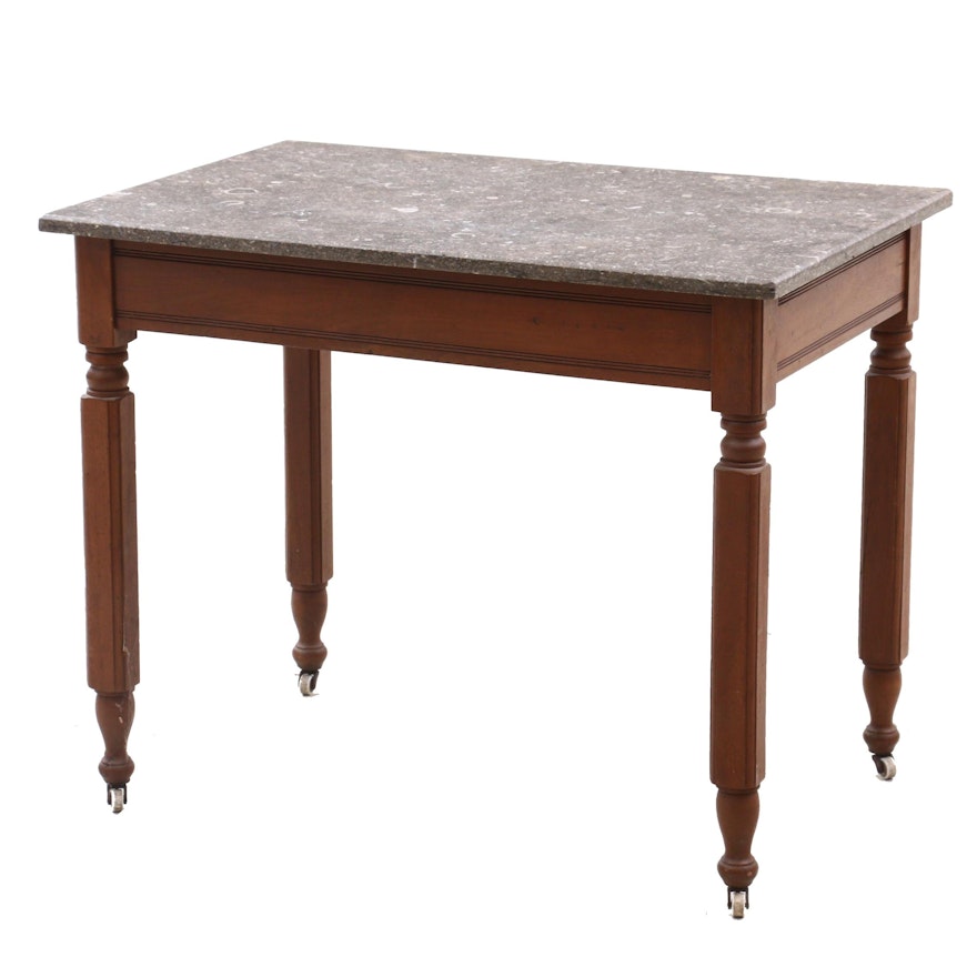 Victorian Fossilized Marble Top Table on Casters