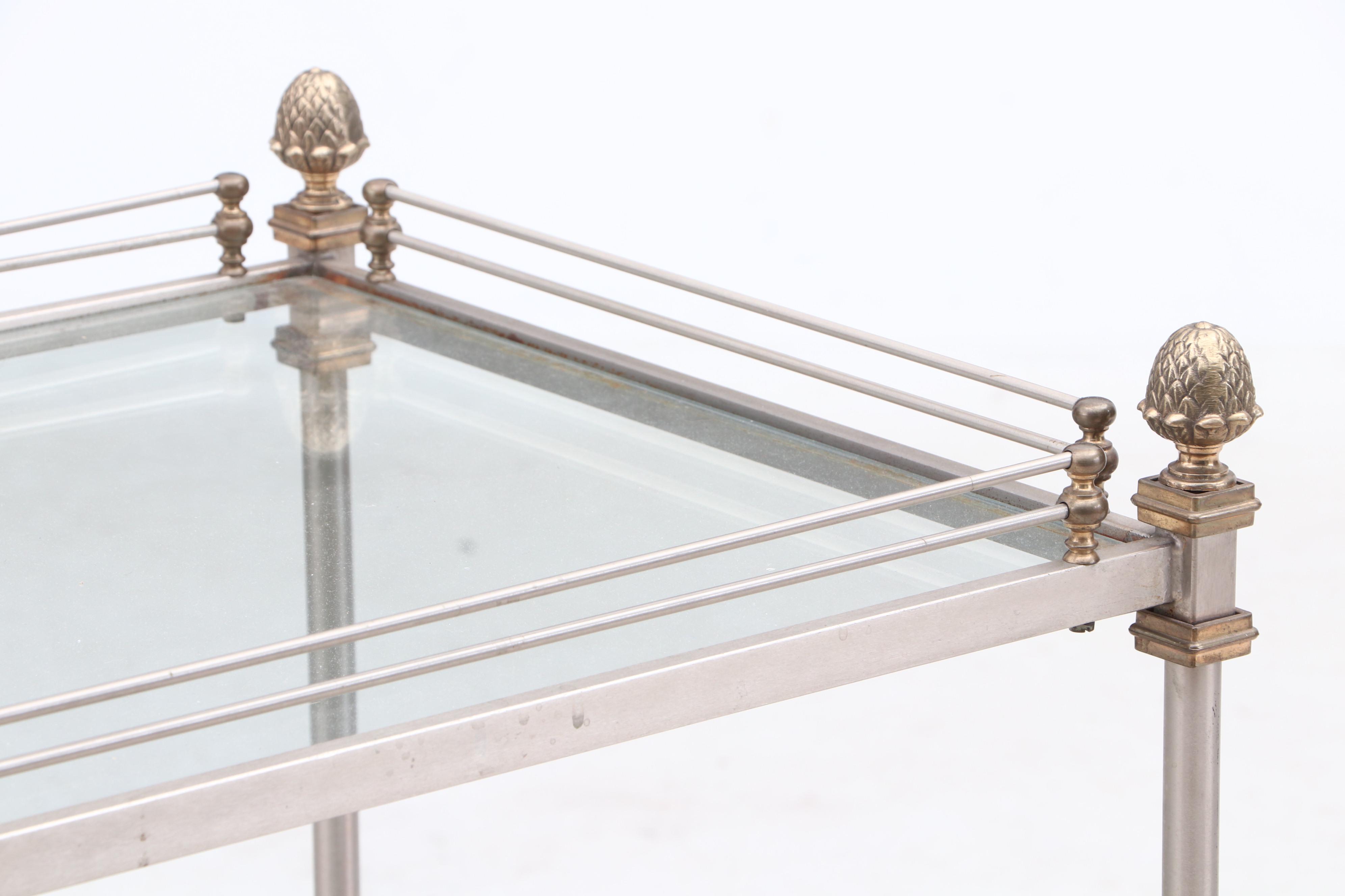 Contemporary Steel, Brass and Glass Galleried Shelf Tea Cart