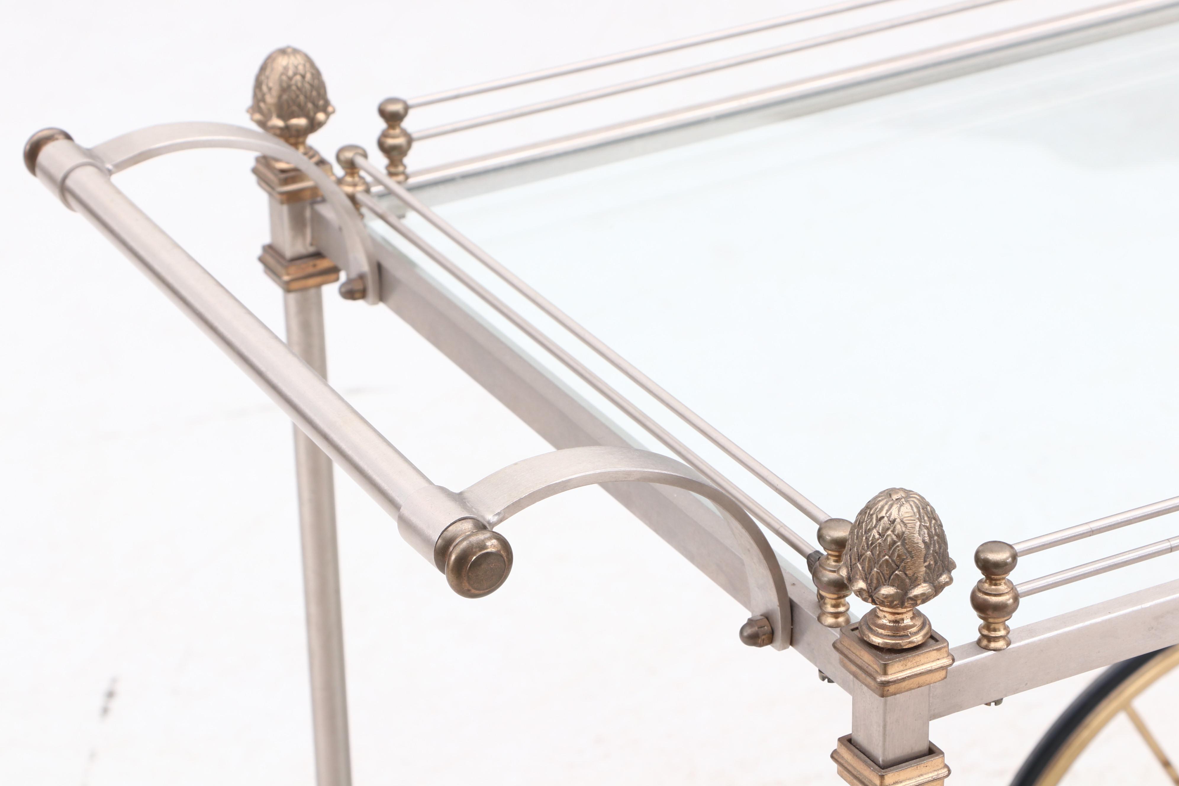 Contemporary Steel, Brass and Glass Galleried Shelf Tea Cart