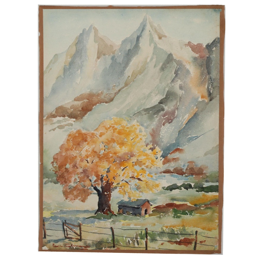 20th Century Pastoral Watercolor Painting