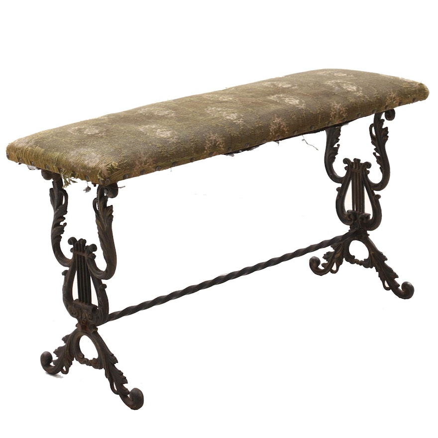 Classical Style Seville Studios Cast Iron Upholstered Bench, Circa 1920s