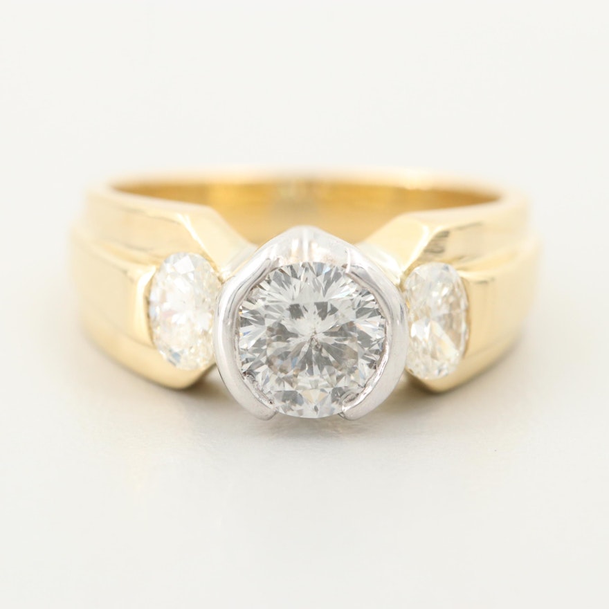 18K Yellow Gold 1.50 CTW Diamond Ring with White Gold Accents and Euro Shank