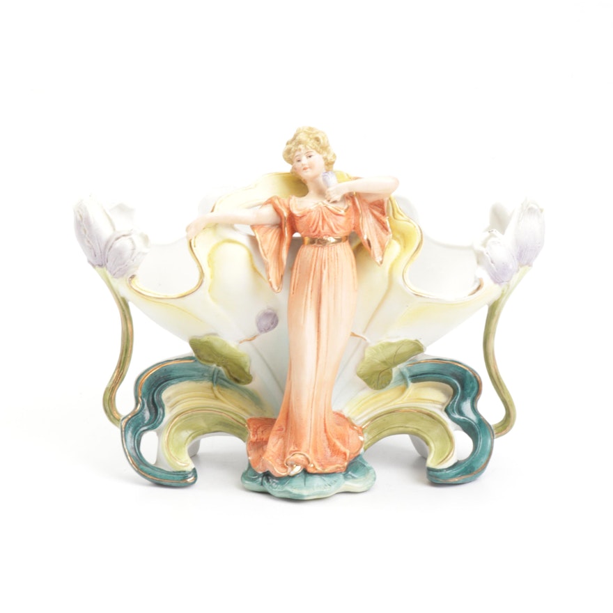 A.W.F. Kister German Art Nouveau Figural Porcelain Planter, Early 20th Century