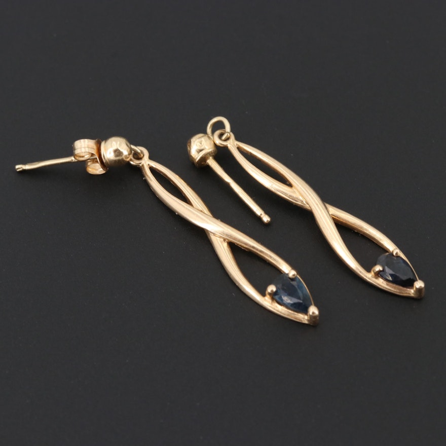 14K Yellow Gold Sapphire Dangle Earrings