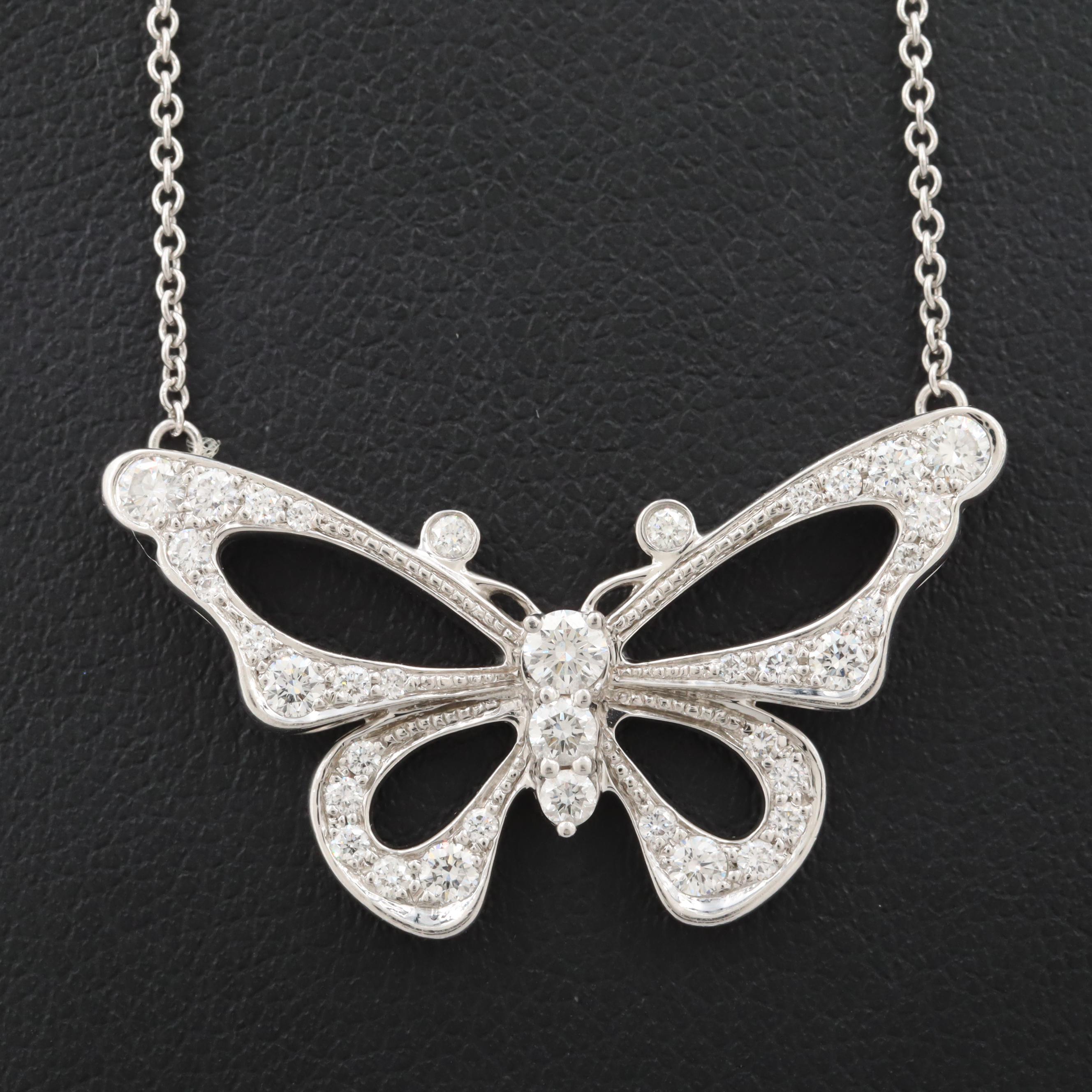 Tiffany & Co. Platinum Diamond Butterfly Pendant Necklace