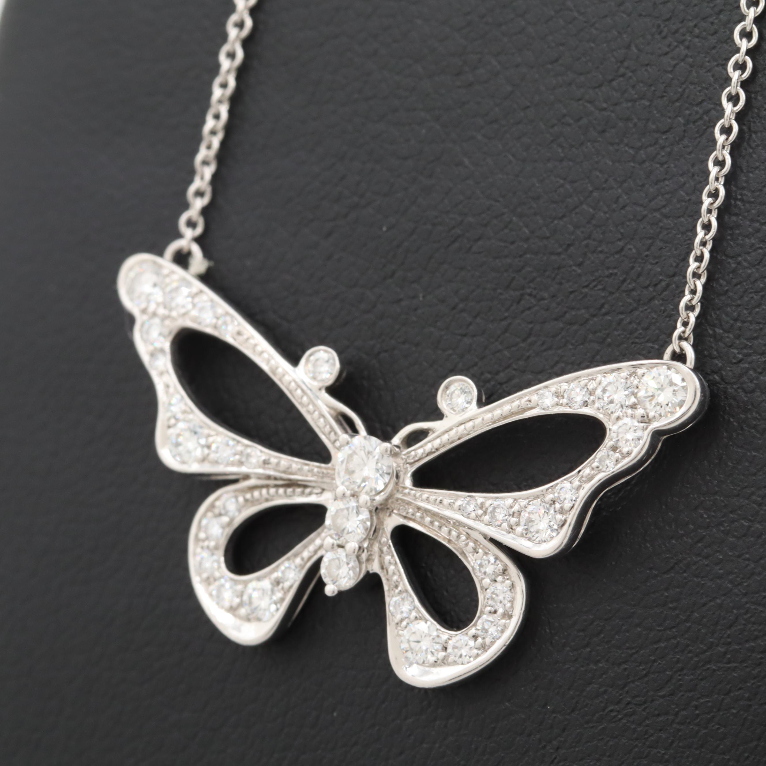 Tiffany & Co. Platinum Diamond Butterfly Pendant Necklace