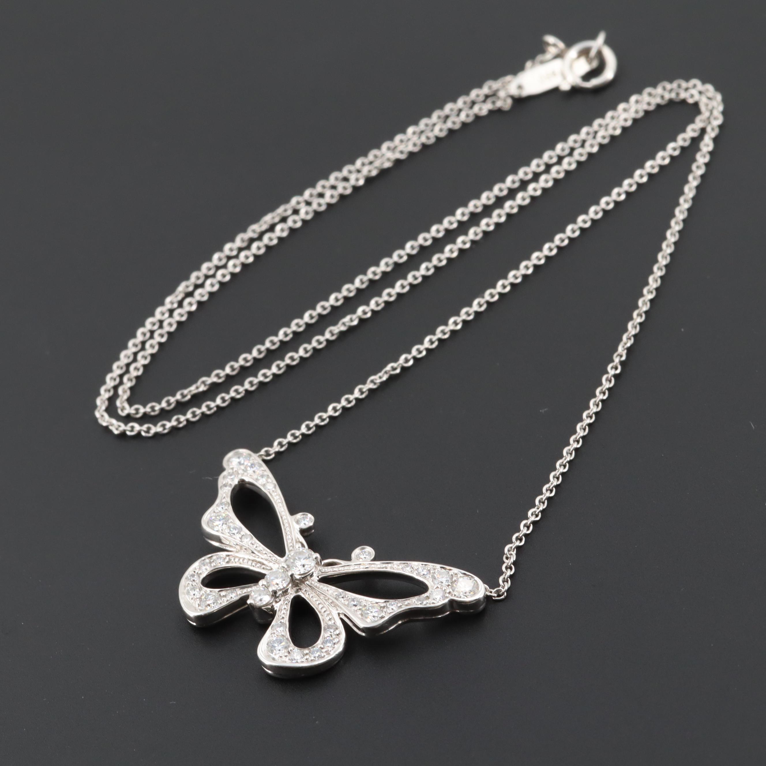 Tiffany & Co. Platinum Diamond Butterfly Pendant Necklace