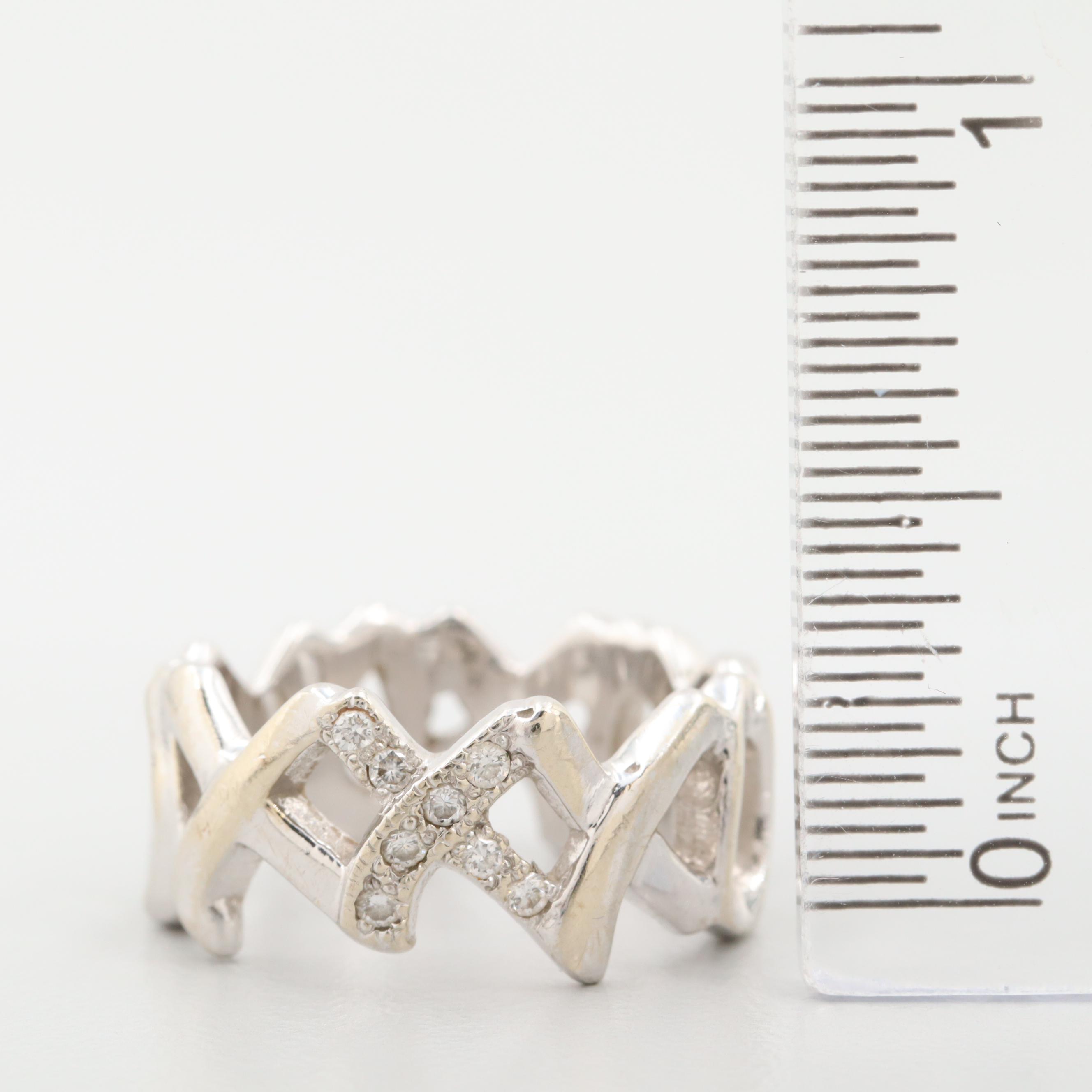 14K White Gold Diamond XOXO Ring