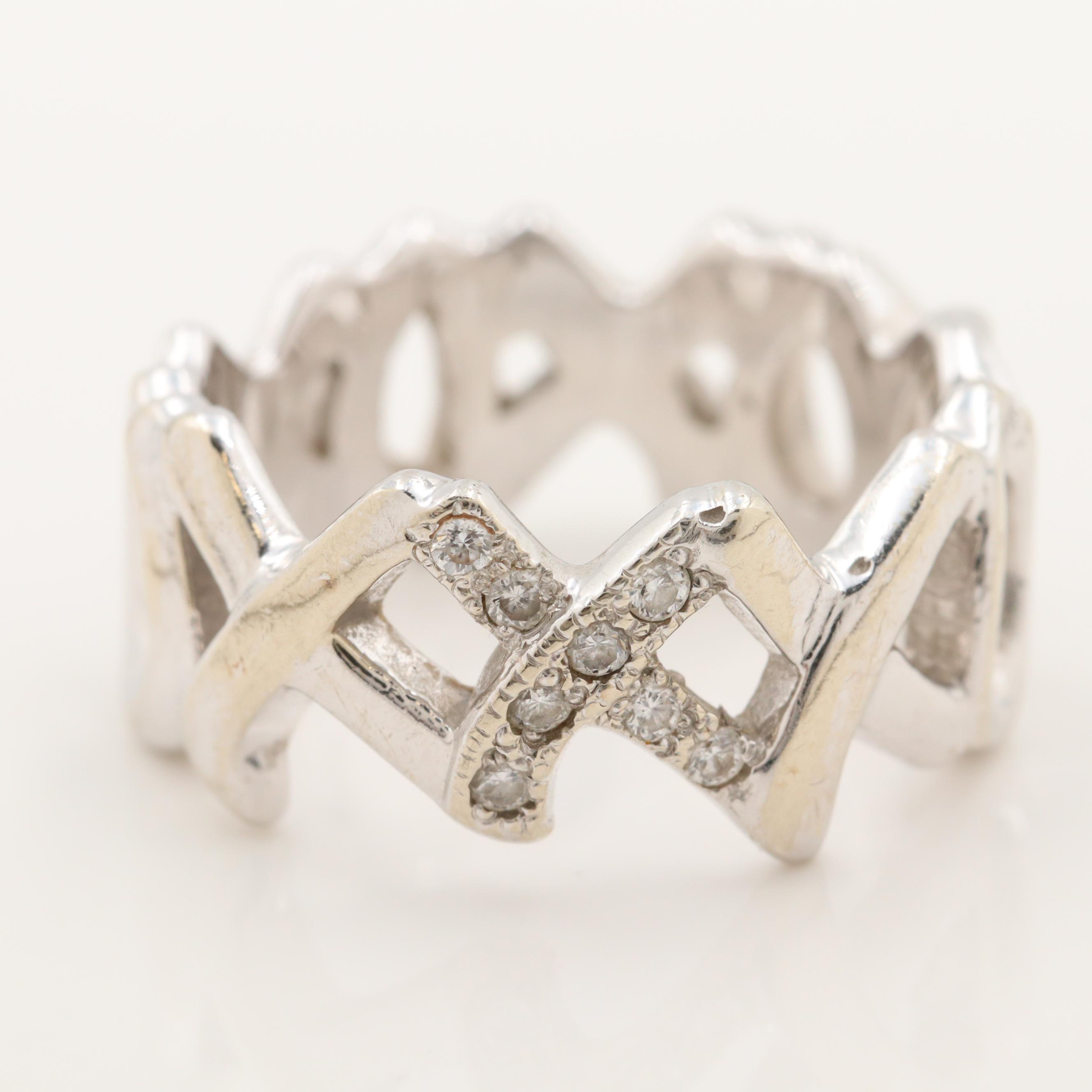 14K White Gold Diamond XOXO Ring