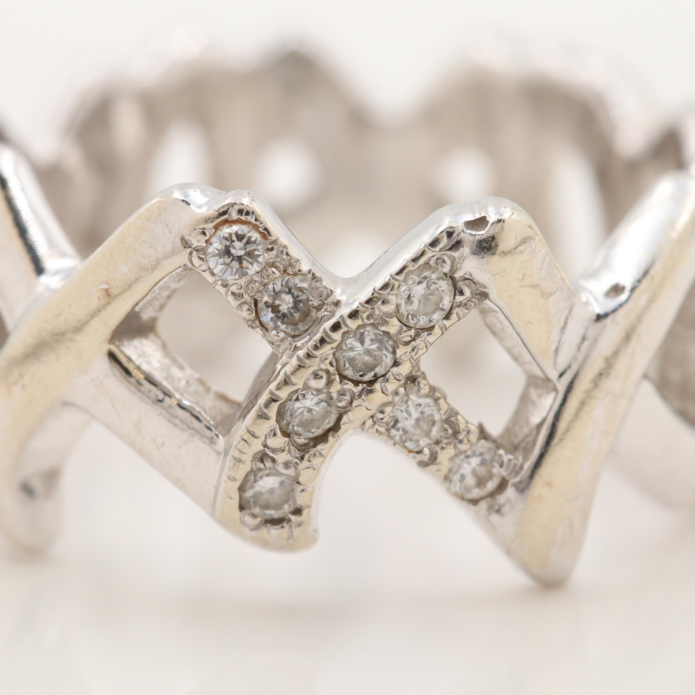 14K White Gold Diamond XOXO Ring