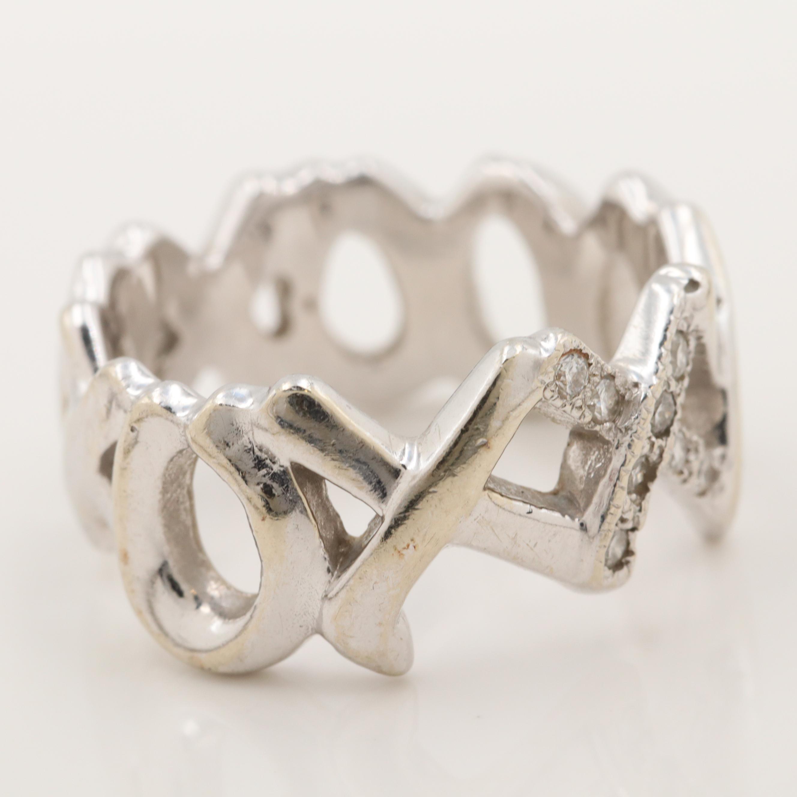 14K White Gold Diamond XOXO Ring