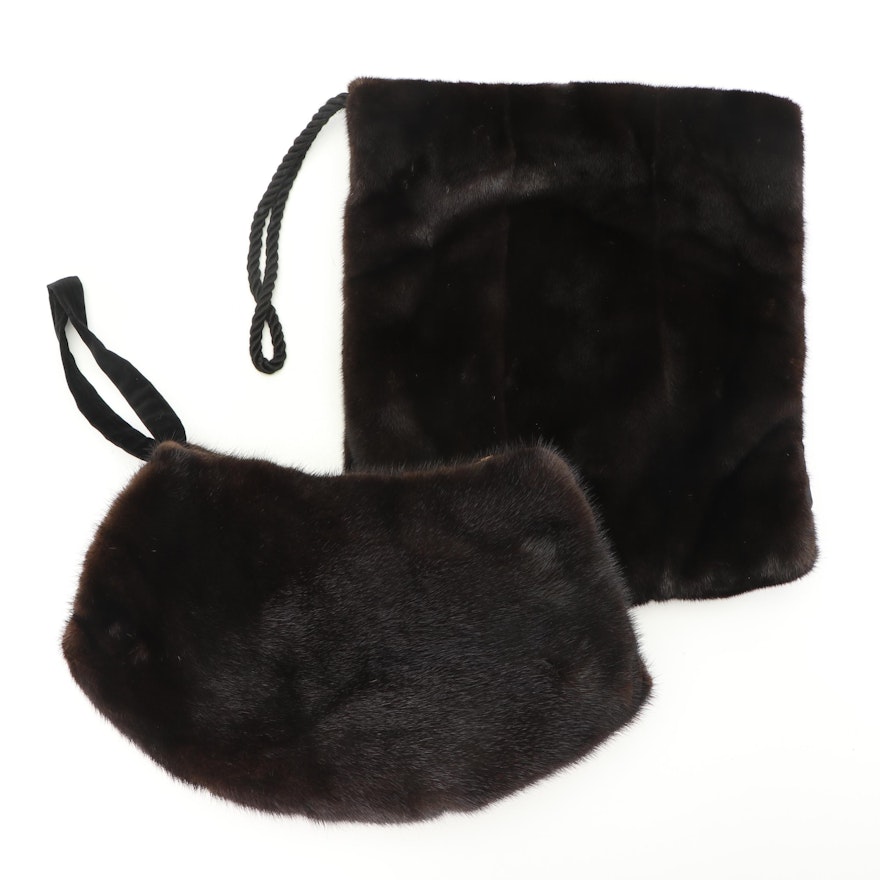 Mink Fur Muffs with Neiman Marcus Hat Box, Mid-20th Century