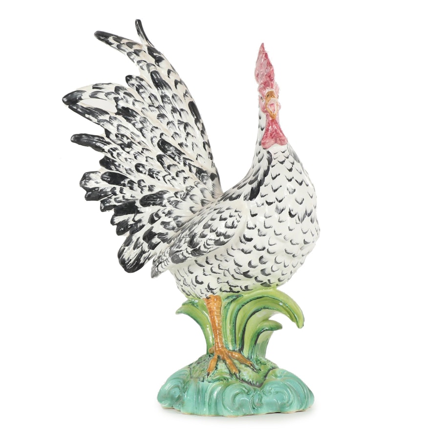Contemporary Painted Ceramic Rooster Figurine by Intrasa