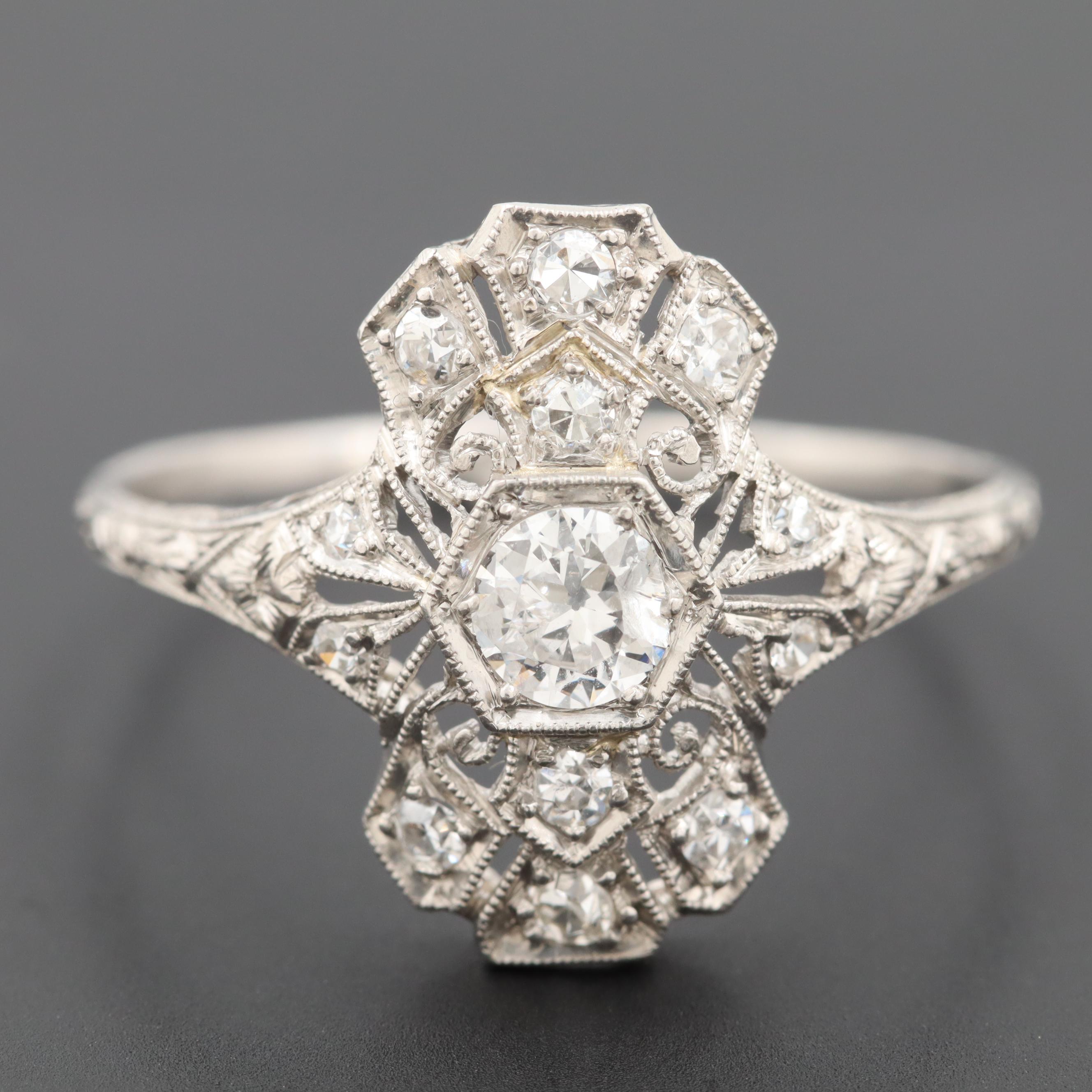 Art Nouveau Platinum Diamond Ring
