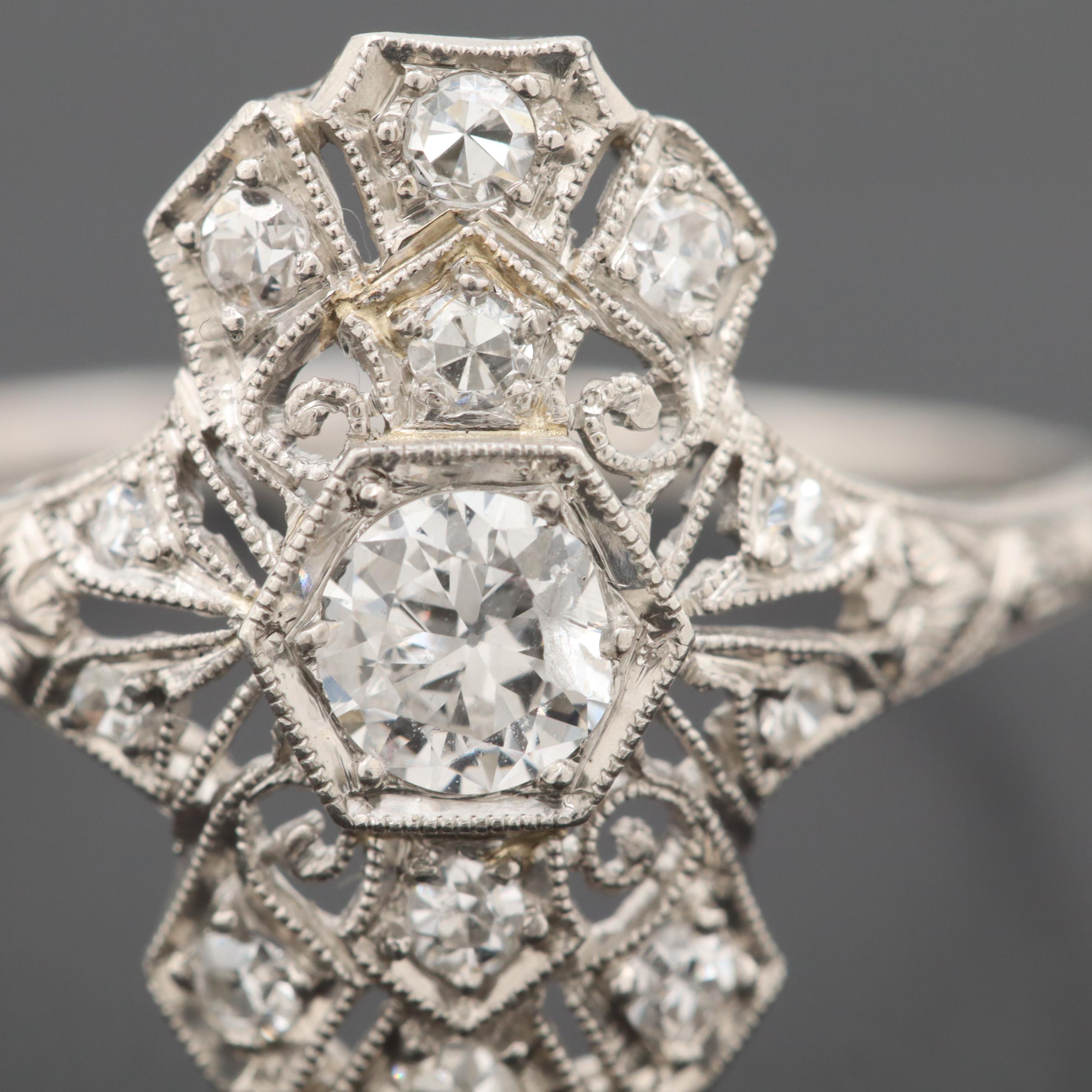 Art Nouveau Platinum Diamond Ring
