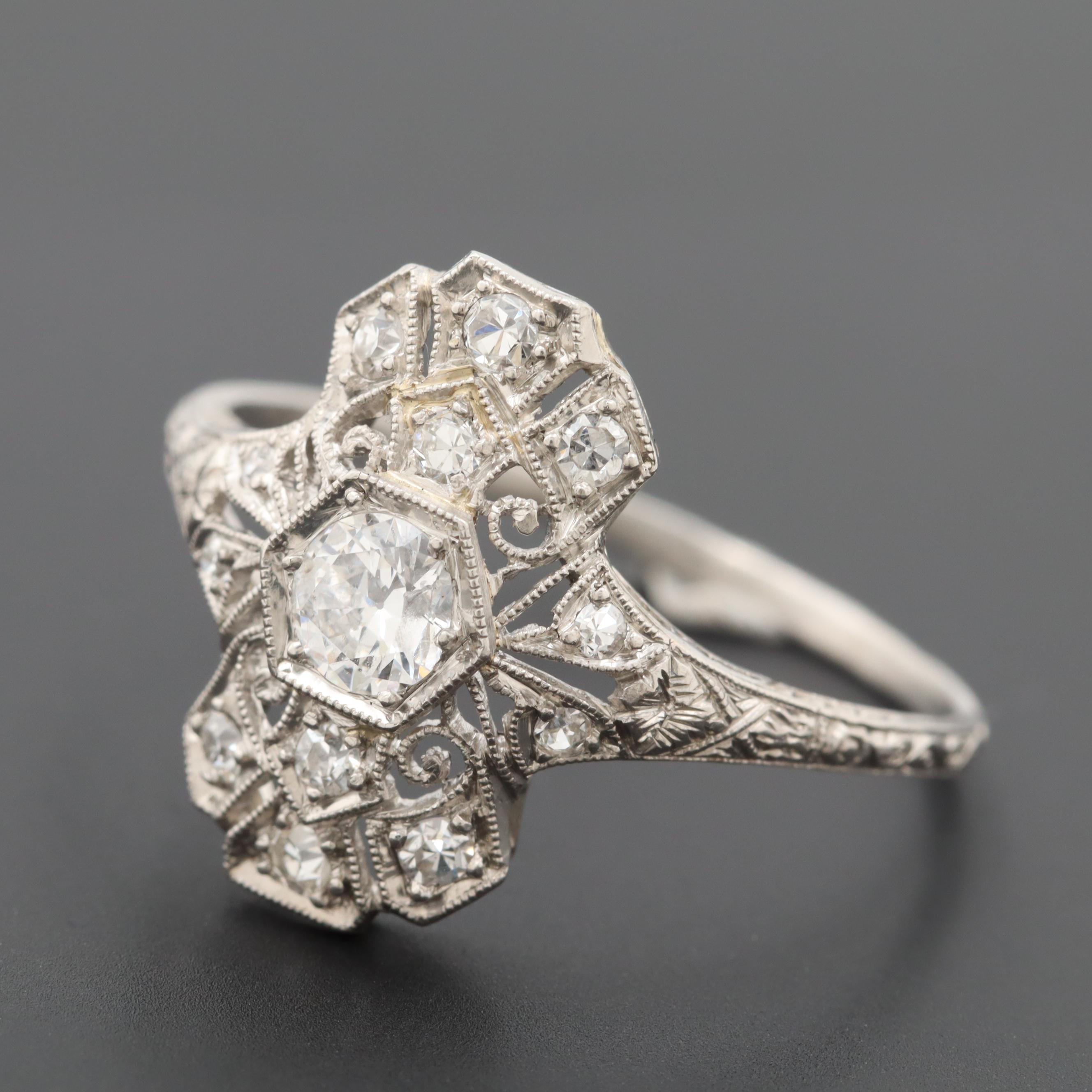Art Nouveau Platinum Diamond Ring