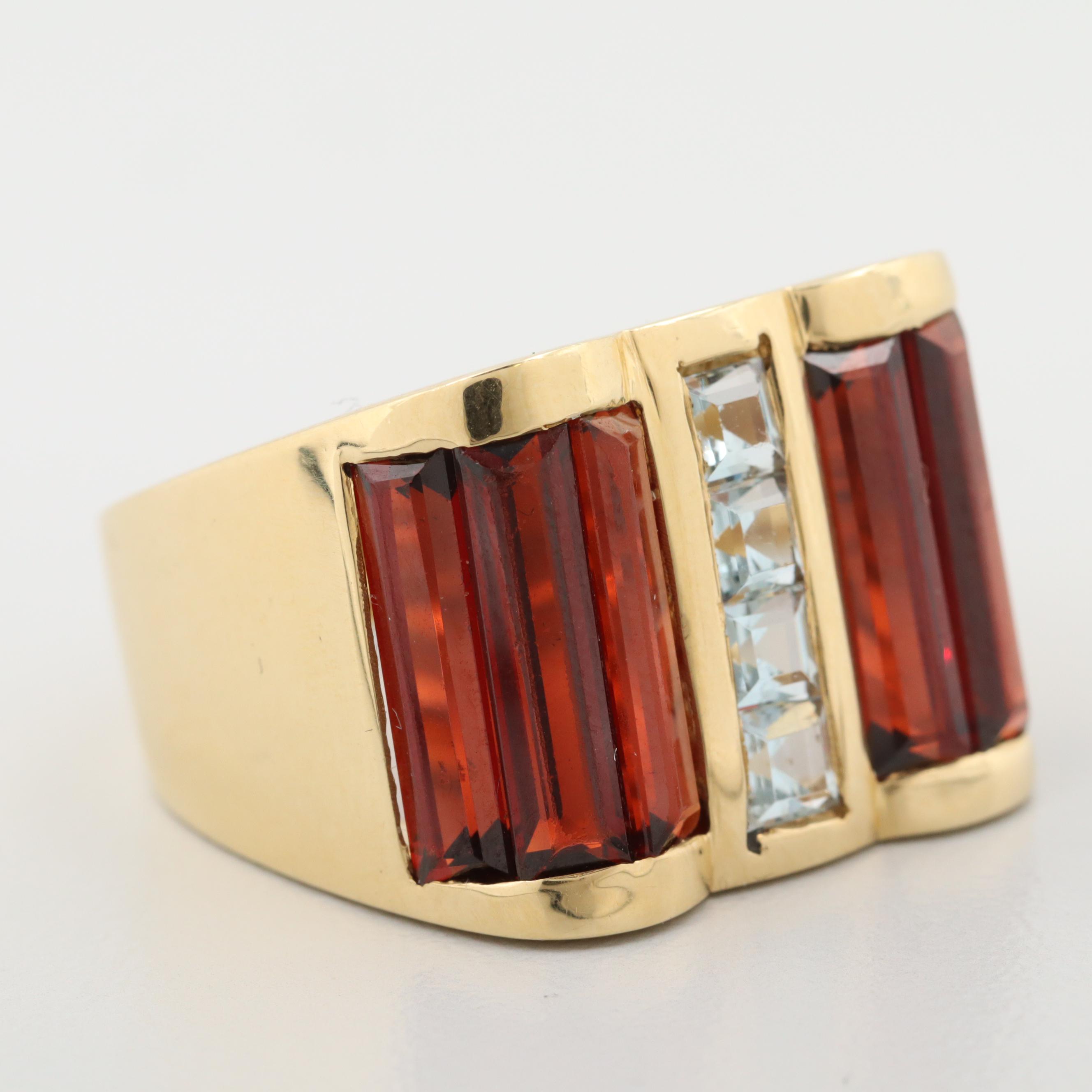 La Nouvelle Bague 18K Yellow Gold Garnet and Aquamarine Ring