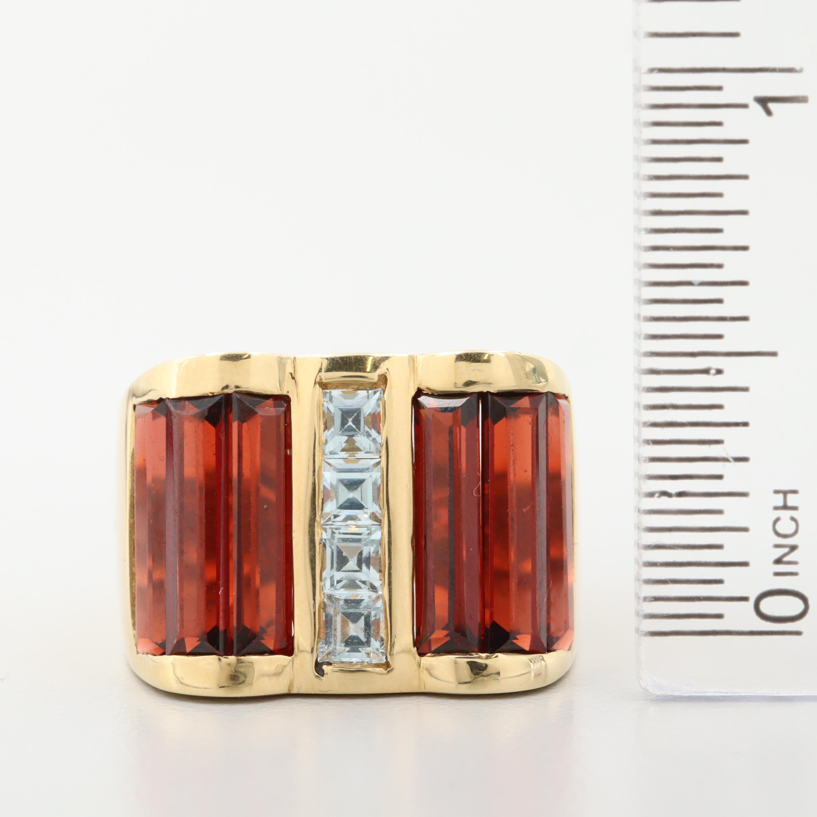 La Nouvelle Bague 18K Yellow Gold Garnet and Aquamarine Ring