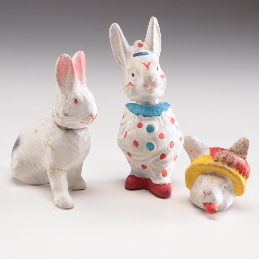 Papier-Mâché Candy Container Rabbit Figurines, Early to Mid 20th Century